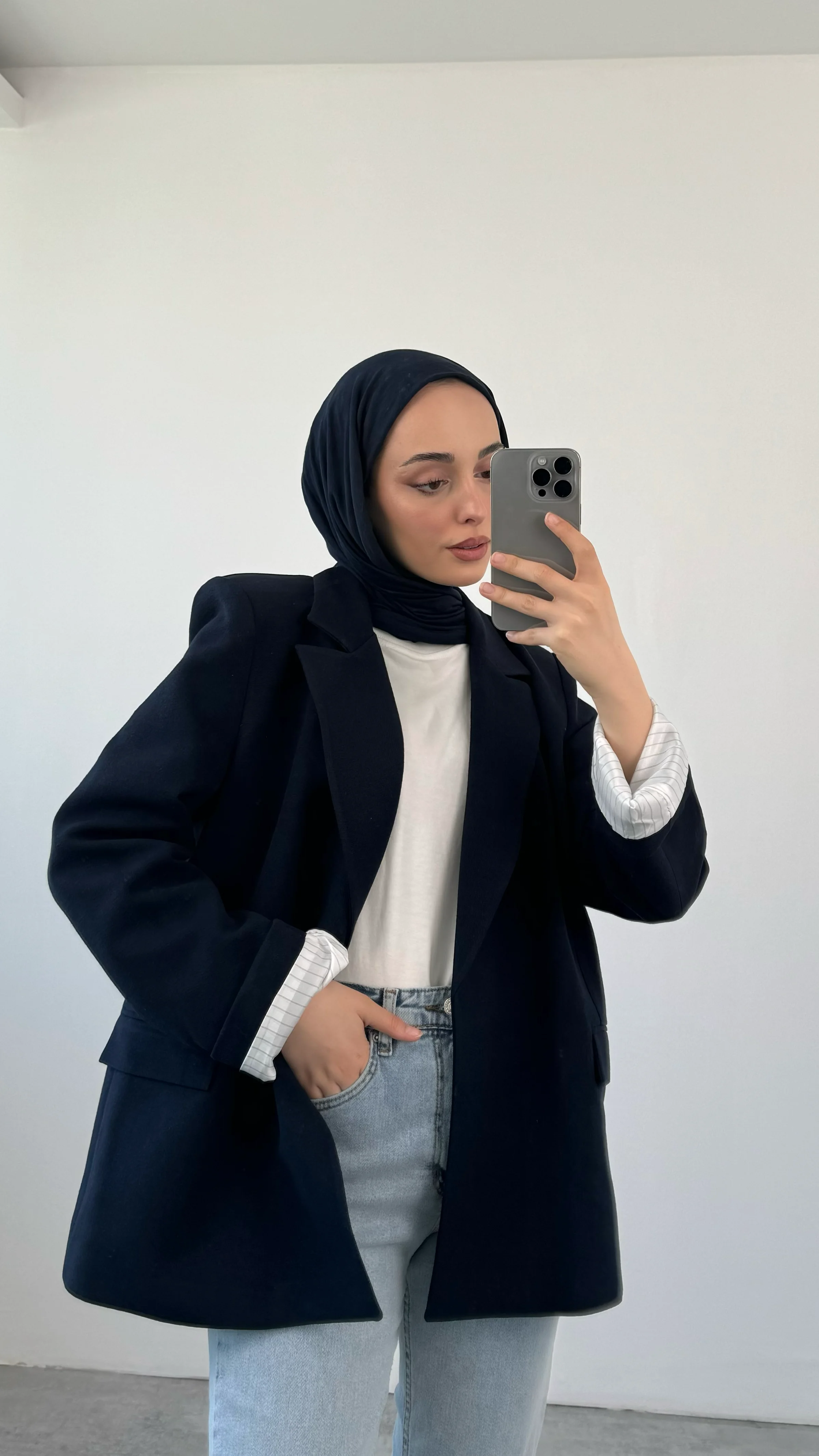 Keten Blazer Ceket Lacivert