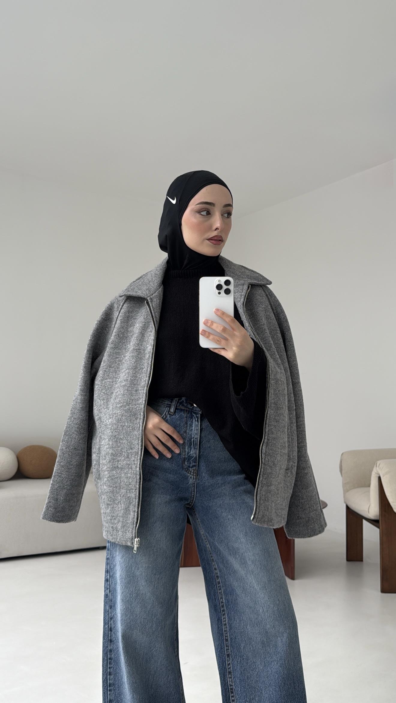 Fermuarlı Premıum Kece Ceket Gri