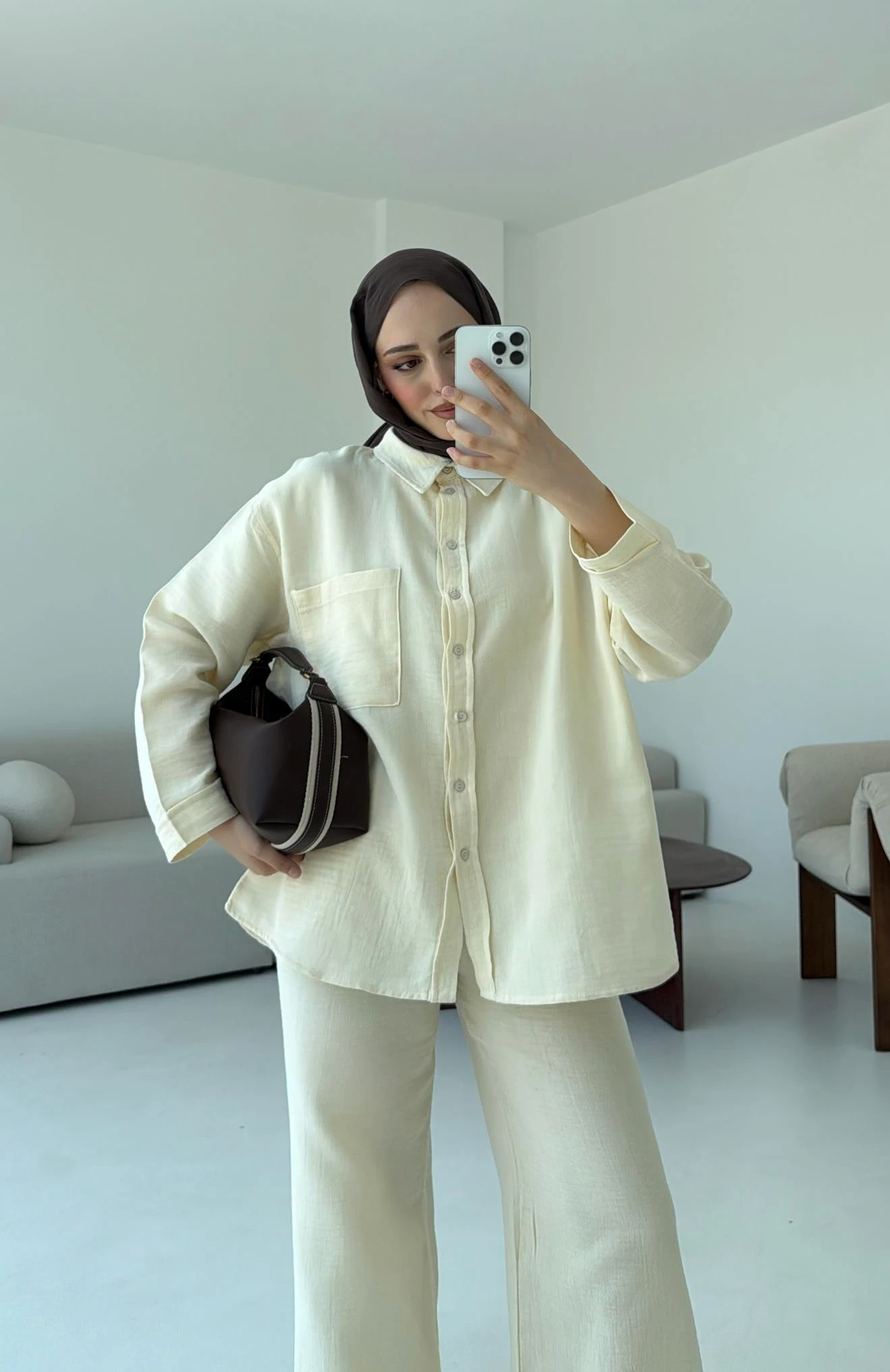 Müslin Pantolon Takım Bej