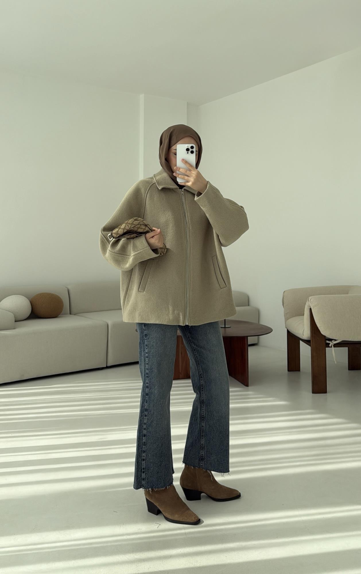 Fermuarlı Premıum Kece Ceket Küf Yeşili