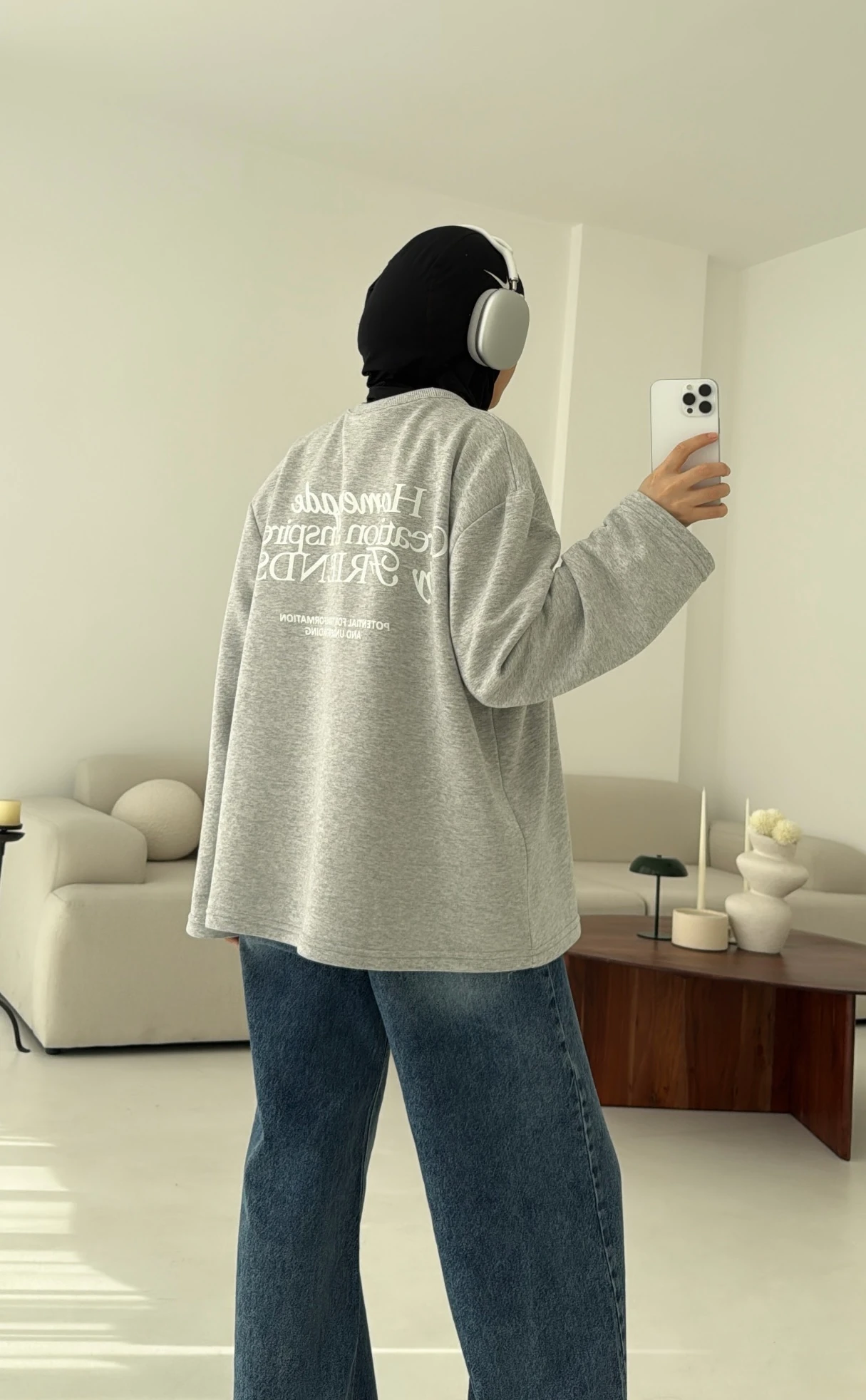 Version Baskılı Sweatshirt Gri