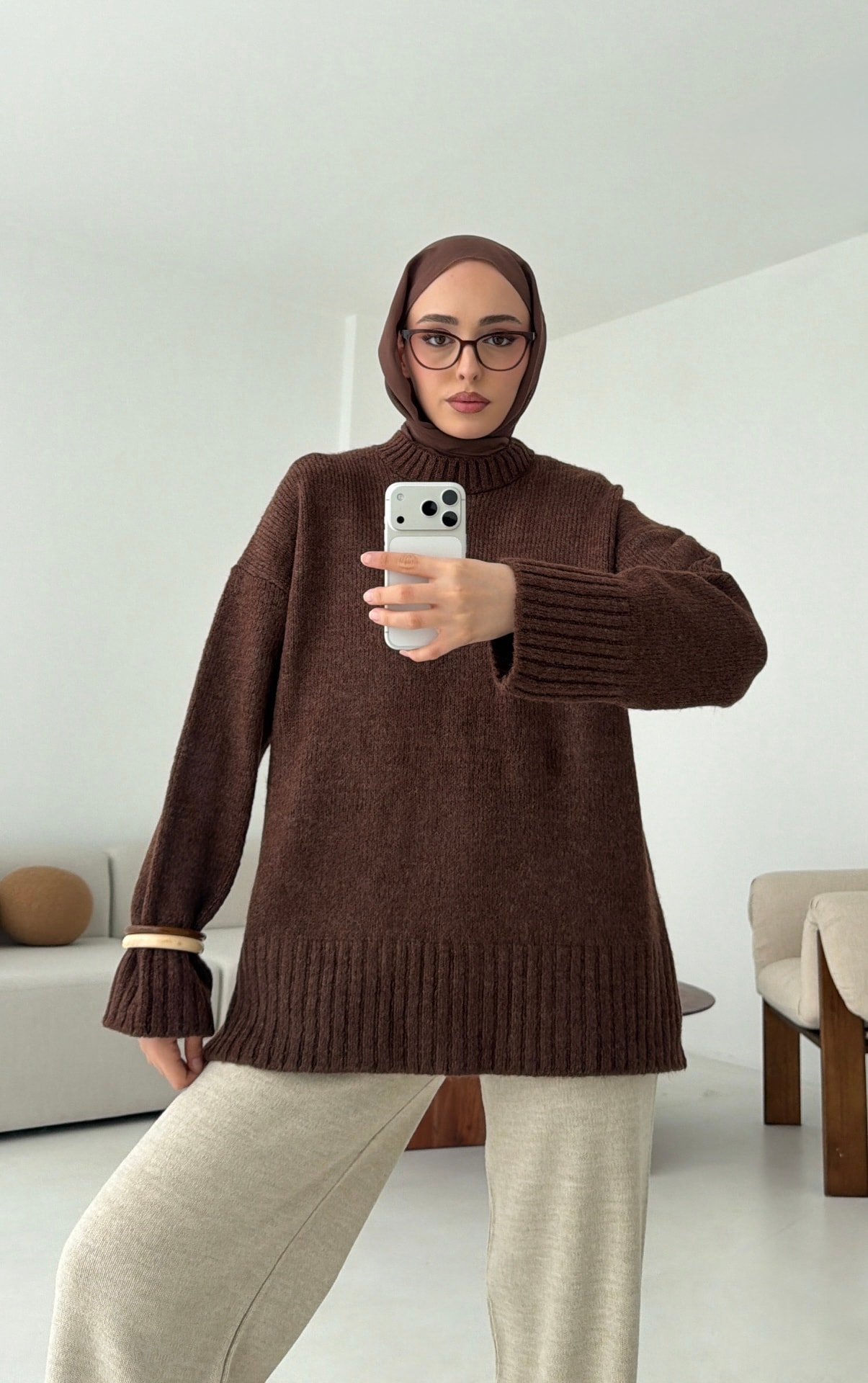Oversize Soft Triko Kazak Kahve