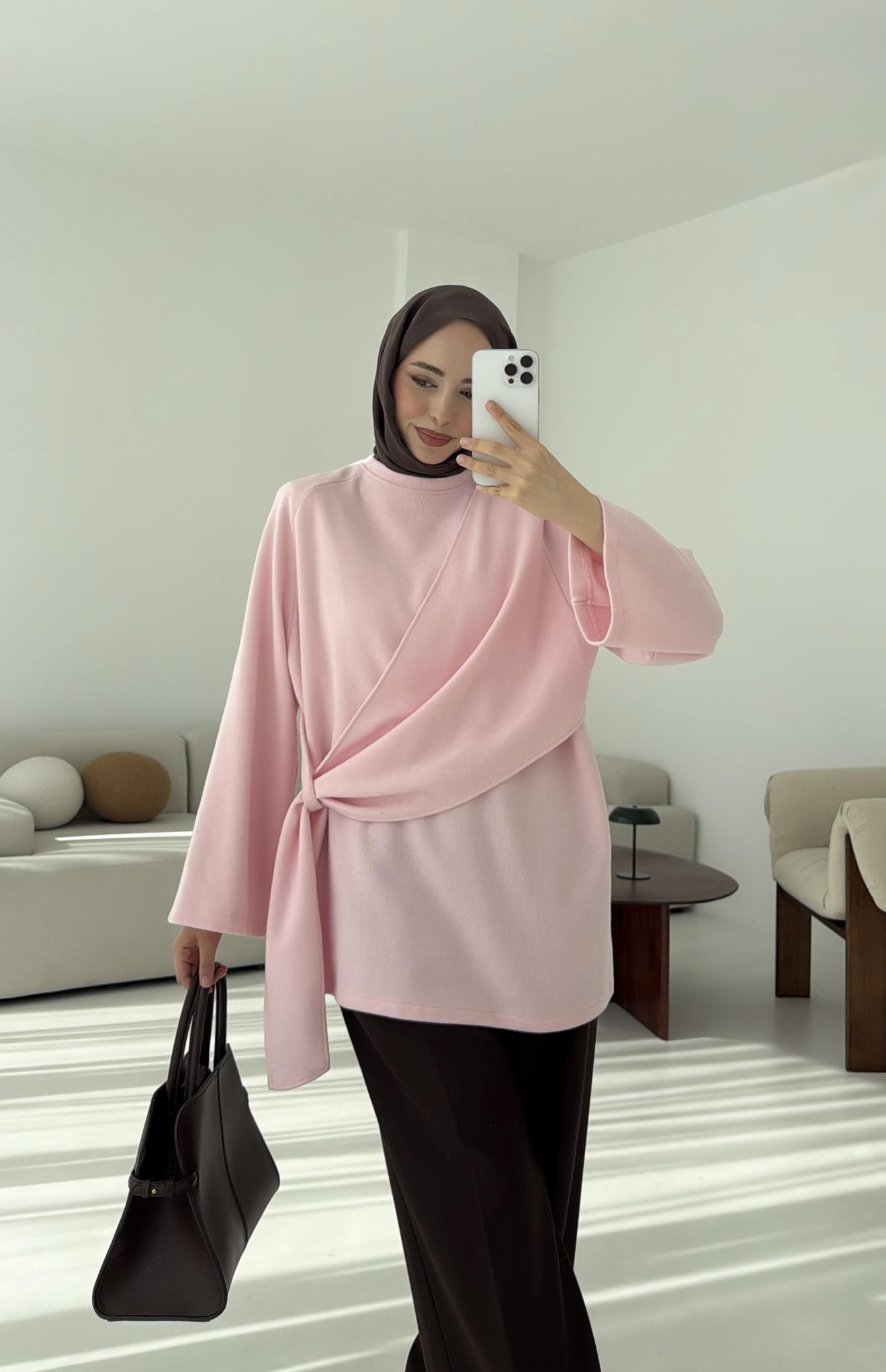 Yandan Şallı Tunik Pembe