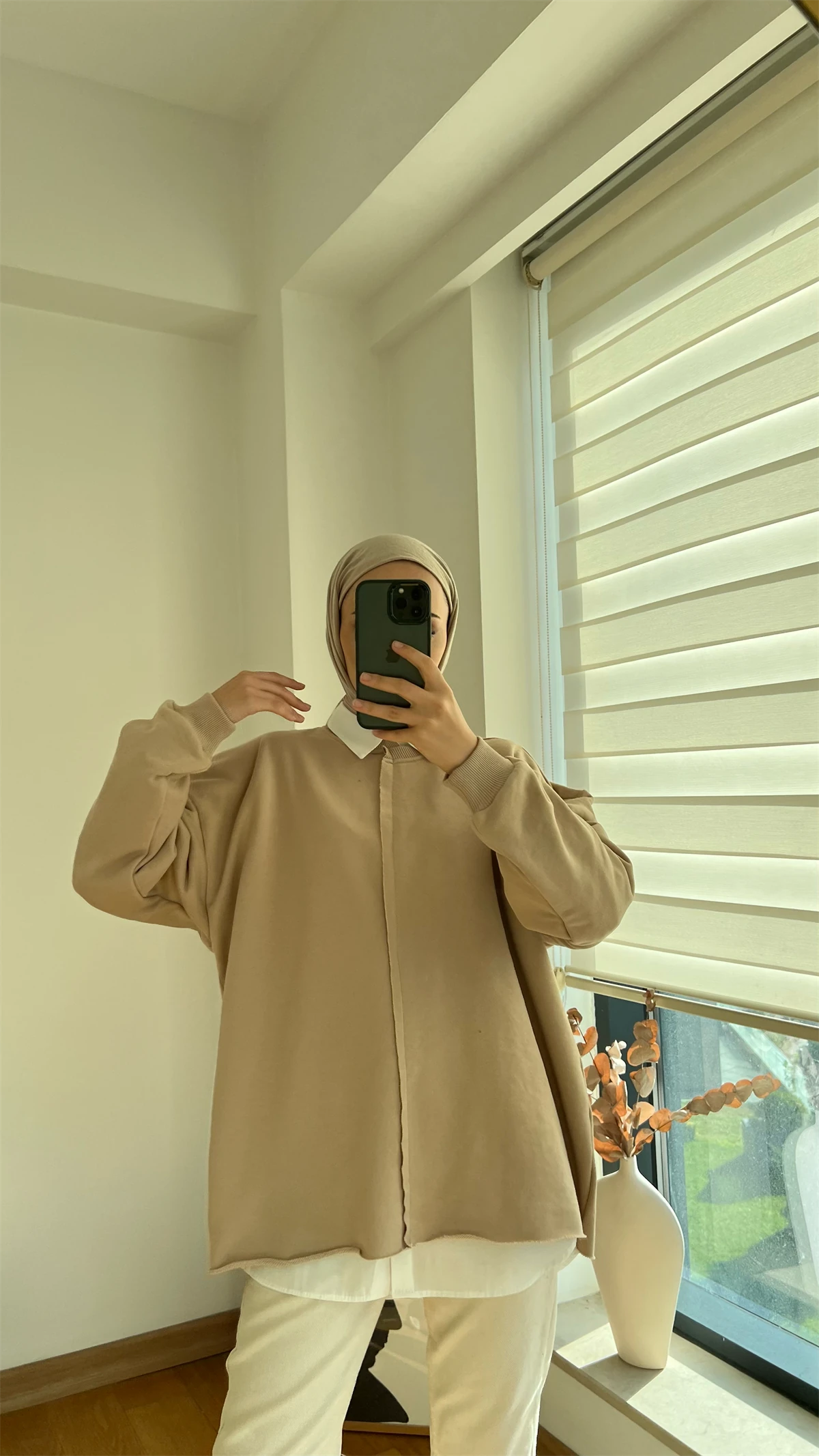 Altı Kesik Detaylı Sweatshirt Bej