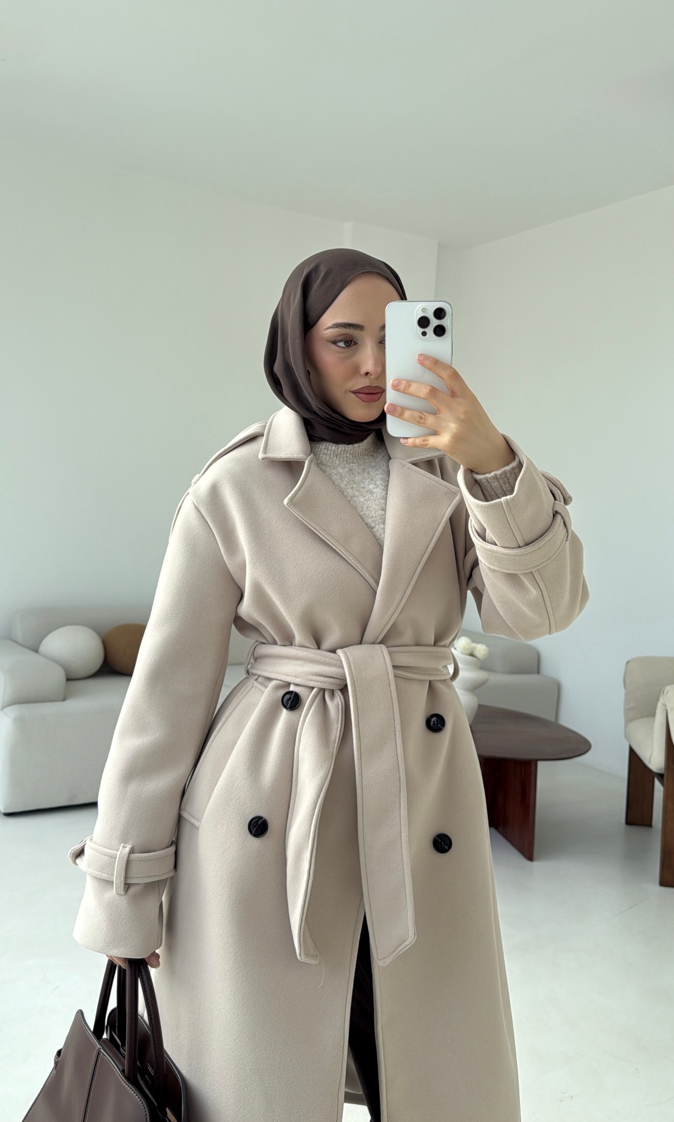 Premium Uzun Kaşe Kaban Bej