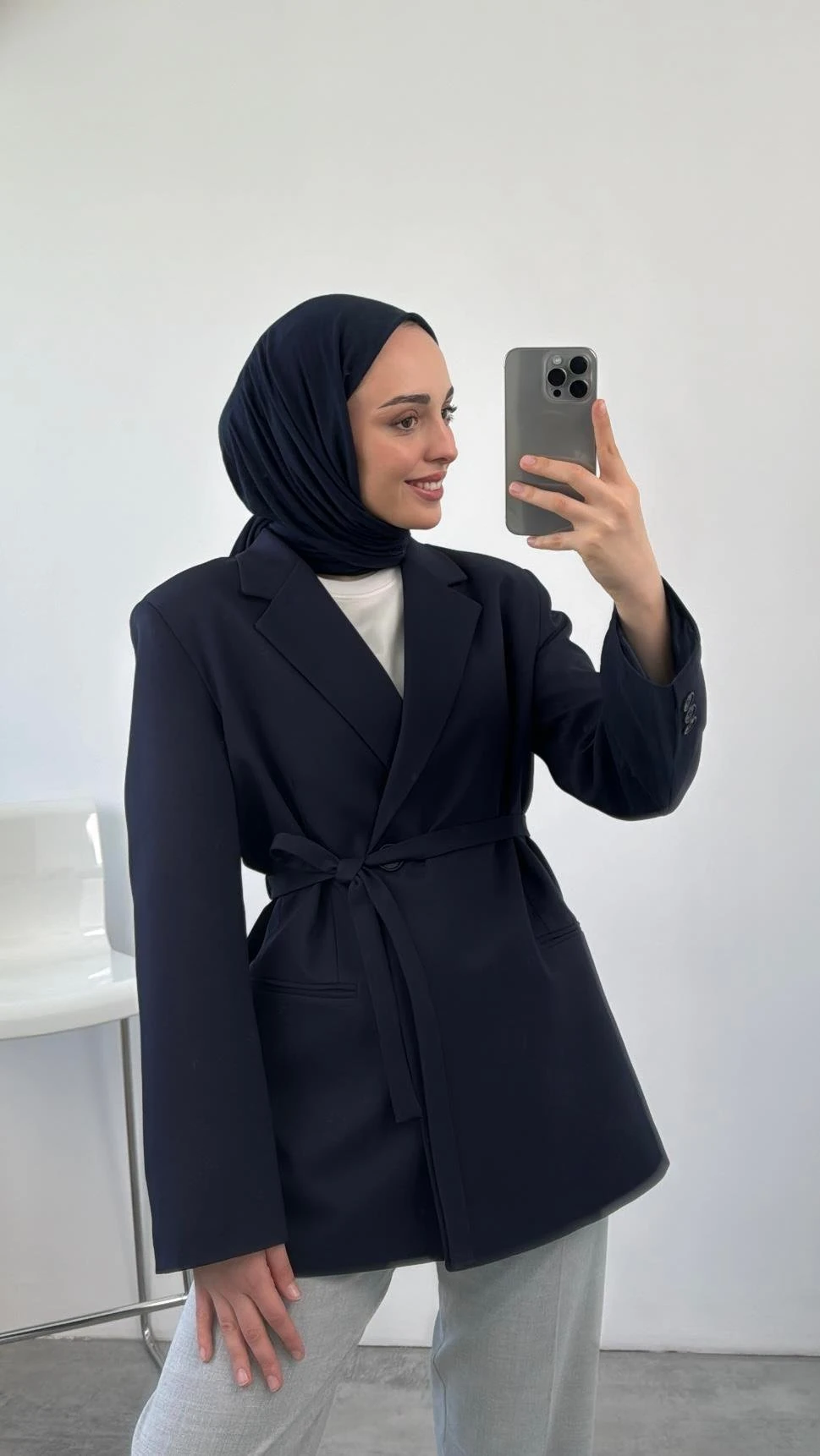 Bağlamalı Blazer Ceket Lacivert