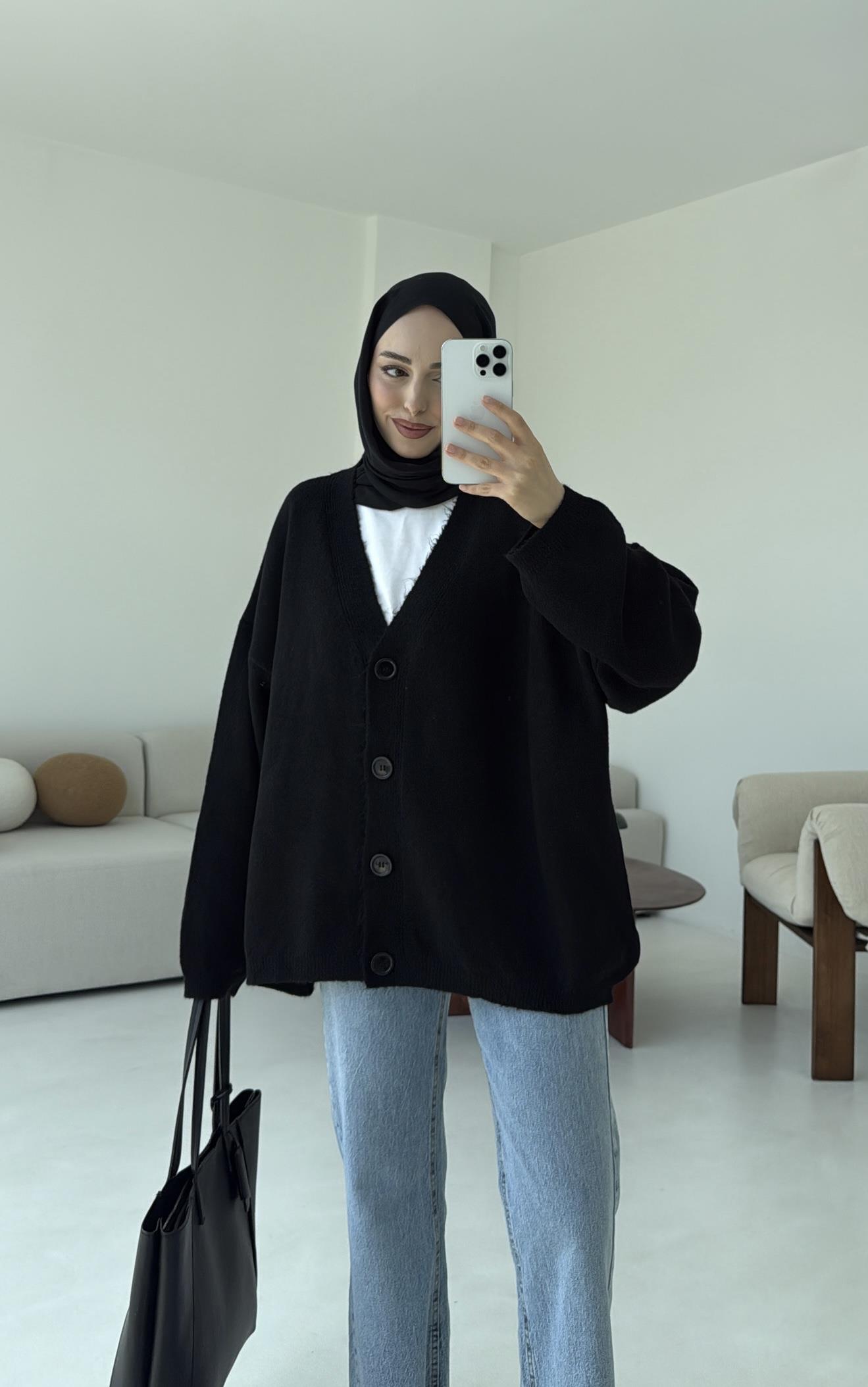 Oversize Yünlü Kazak Siyah