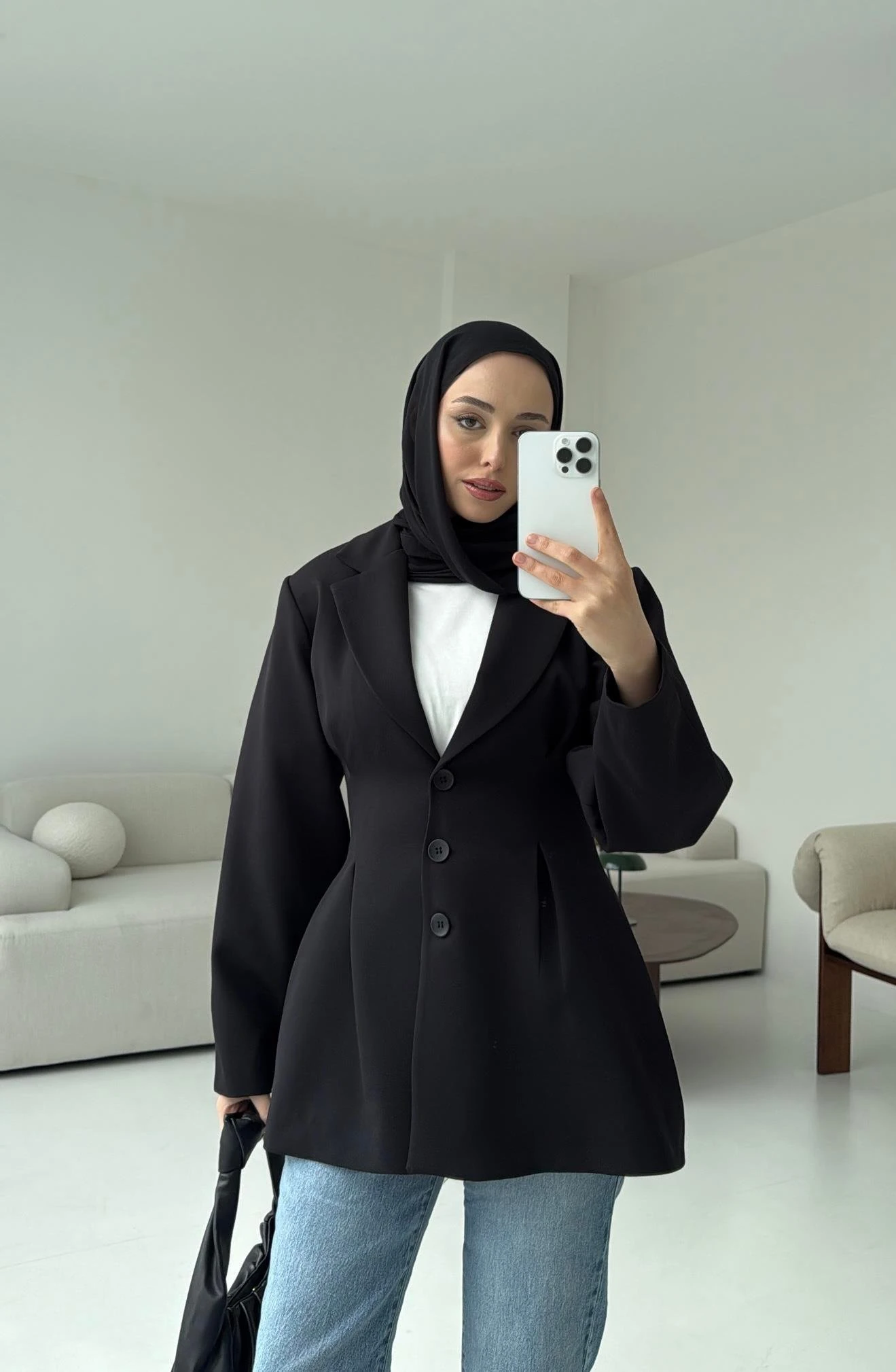 Belden Oturtmalı Tasarım Ceket Siyah