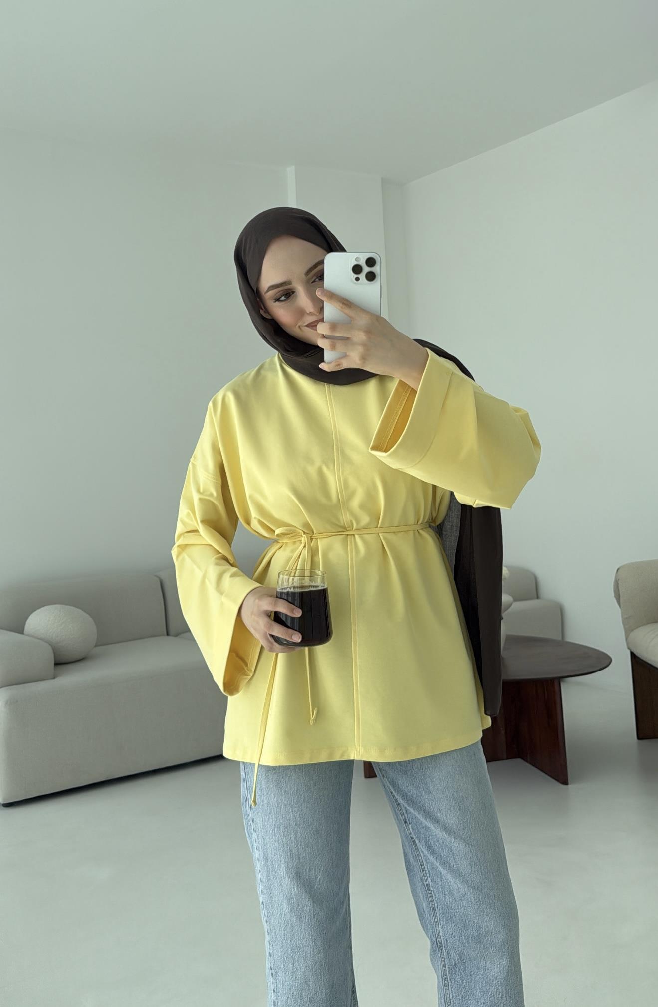 Bağlamalı Yanı Yırtmaç Detay Sweat Sarı