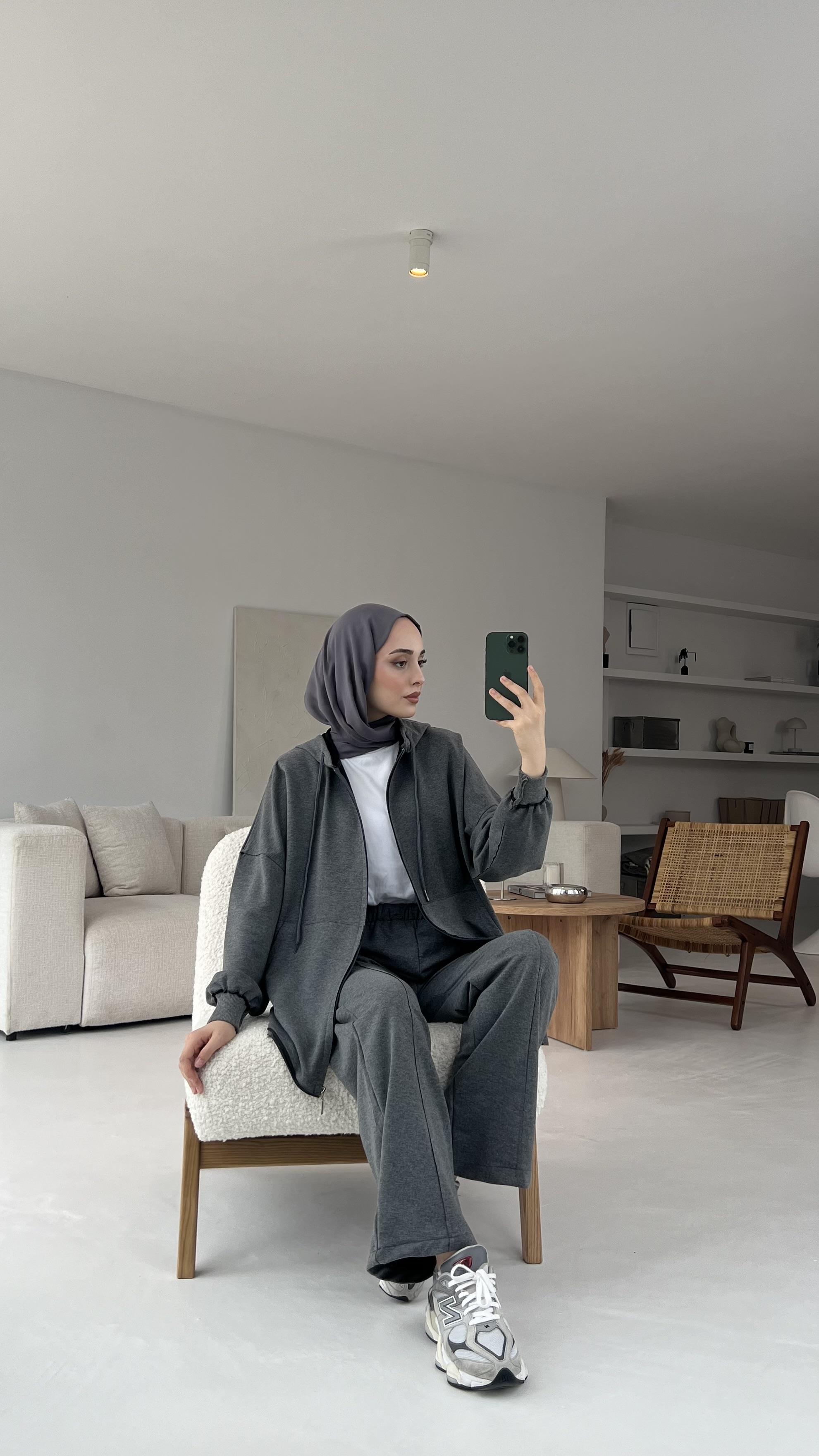 Fermuarlı Dikişsiz Takım Koyu Gri