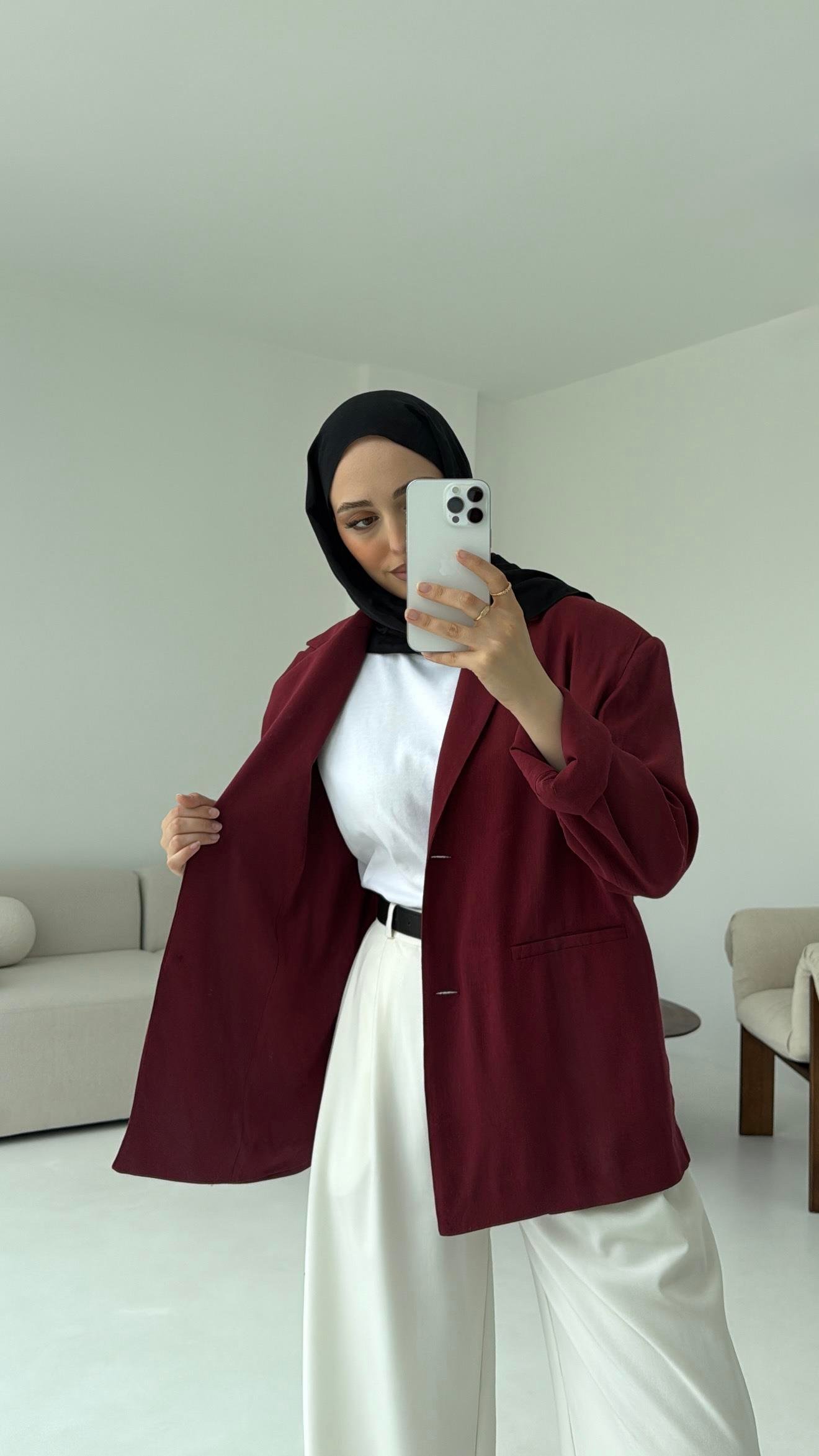Astarsız Yazlık Keten Ceket Bordo