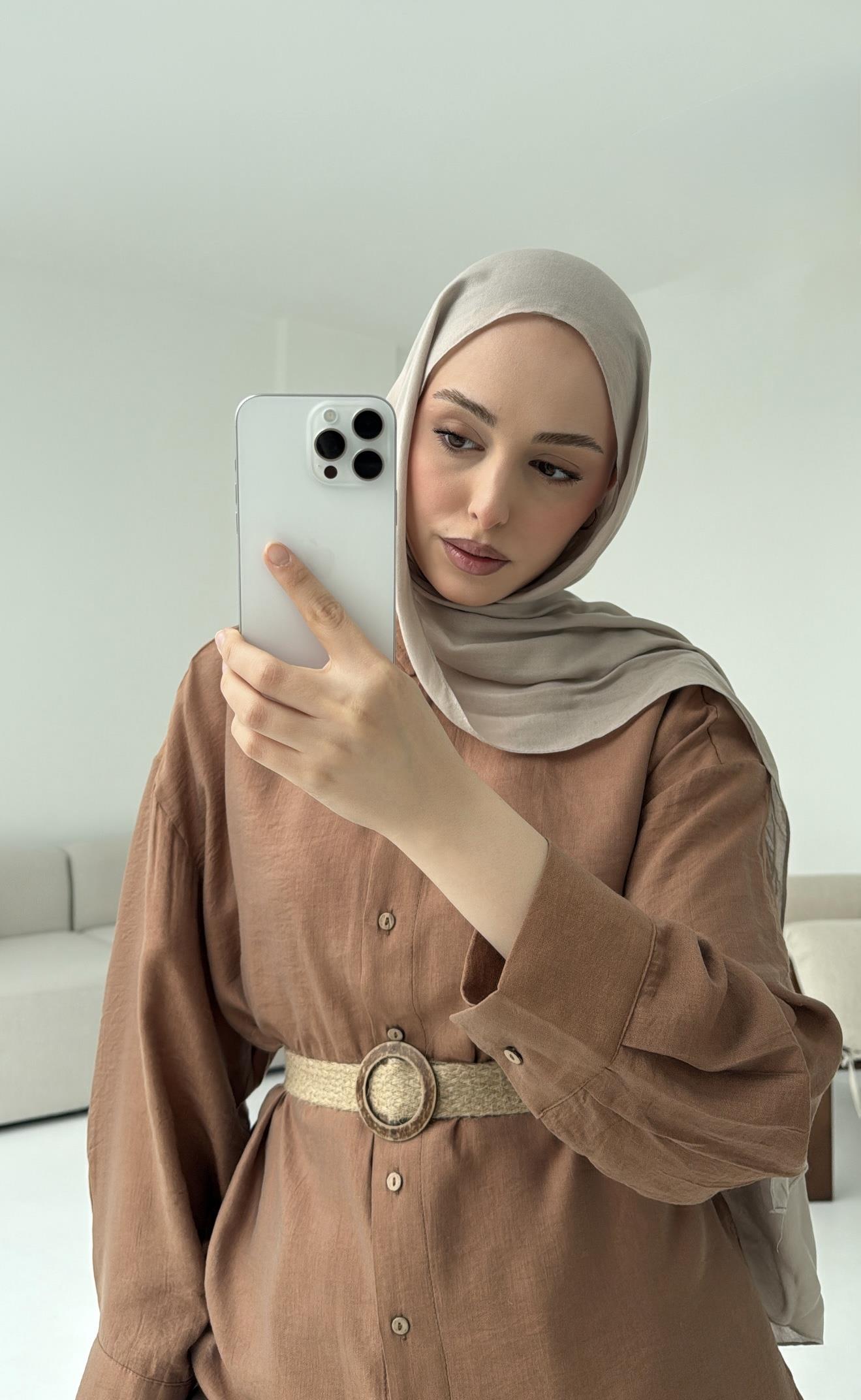 Hasır Kemerli Gömlek Kahve