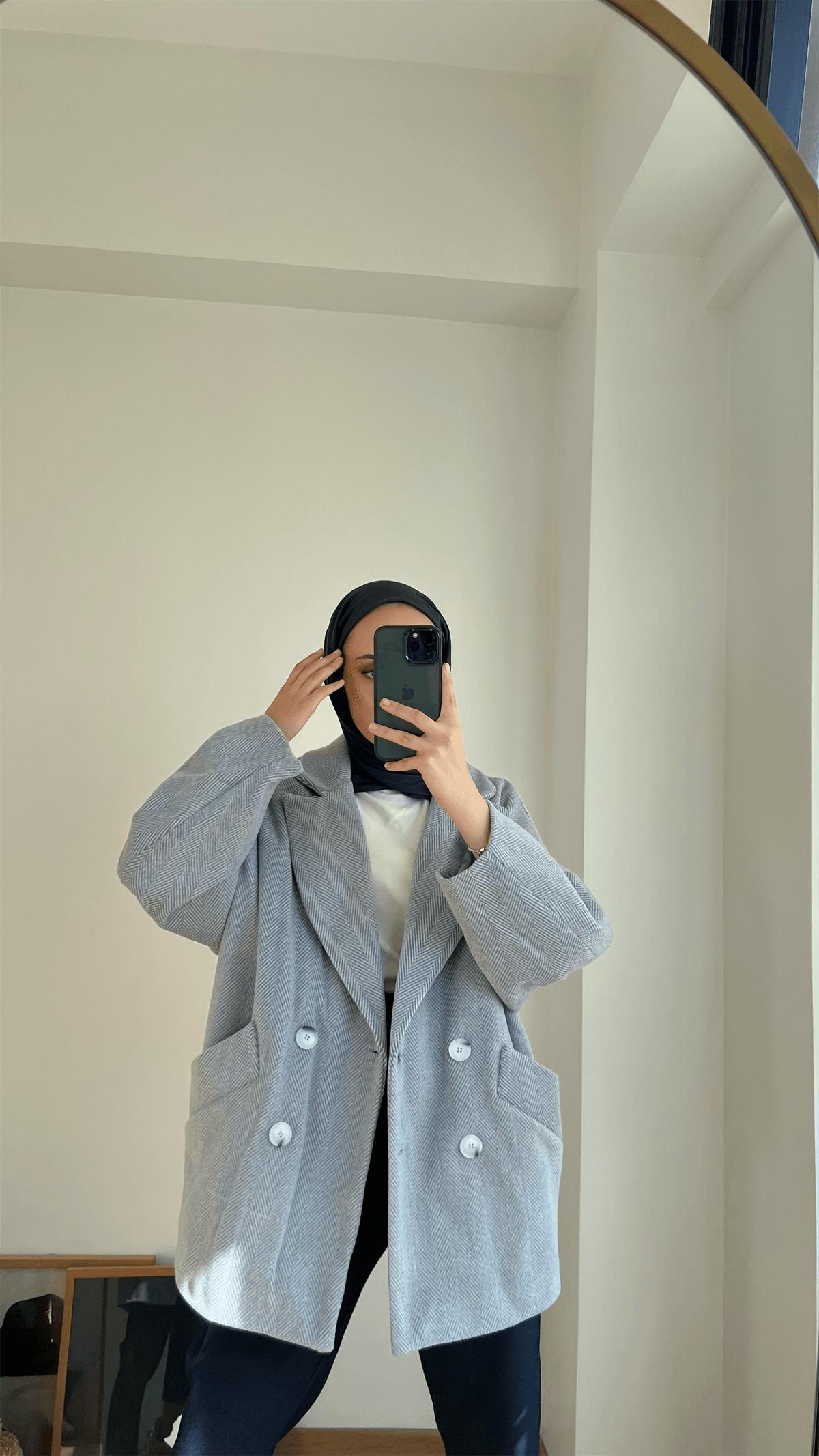 Oversize Kaşe Kaban Gri