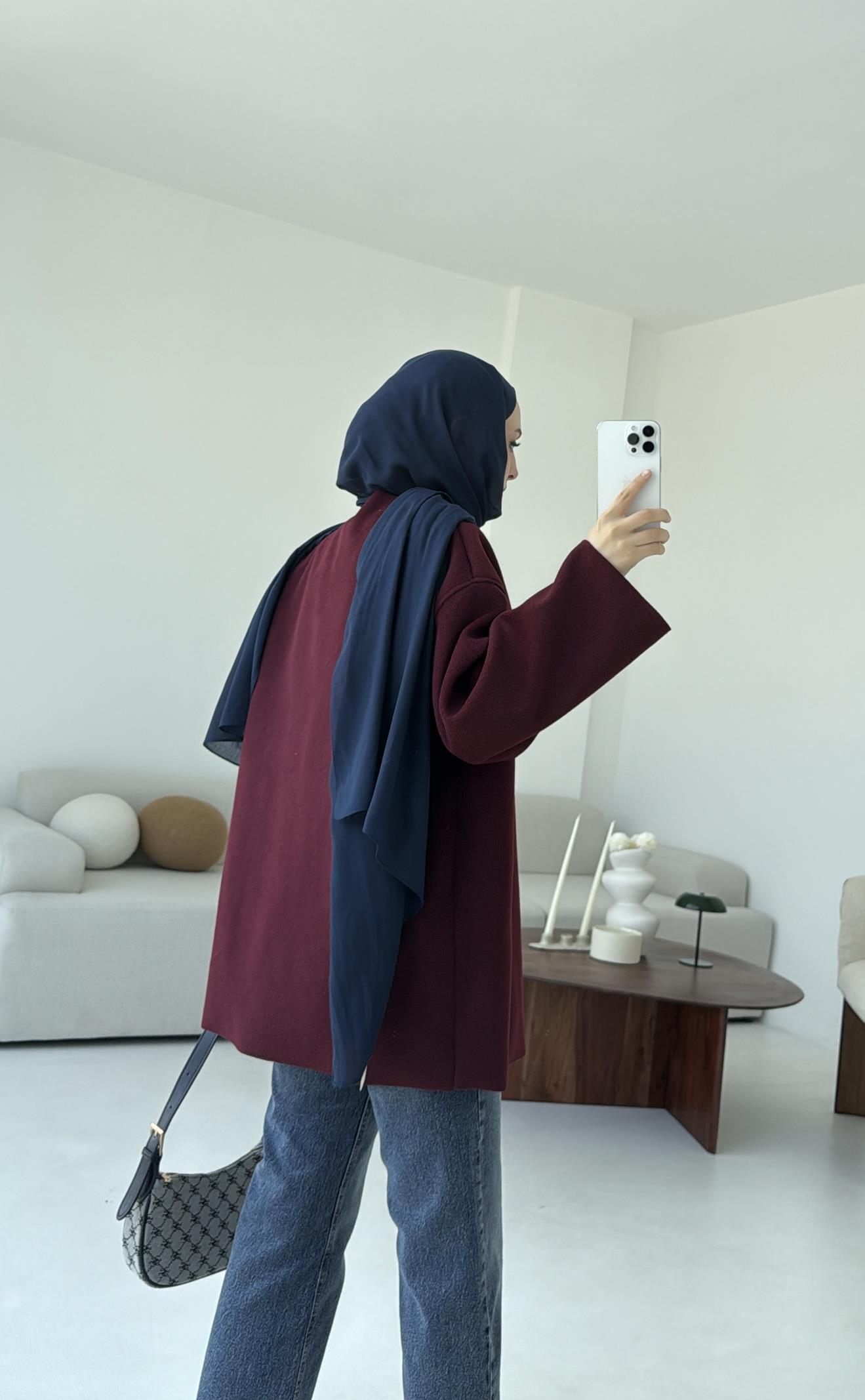 Hafif Tek Dügmeli Kaşe Ceket Bordo