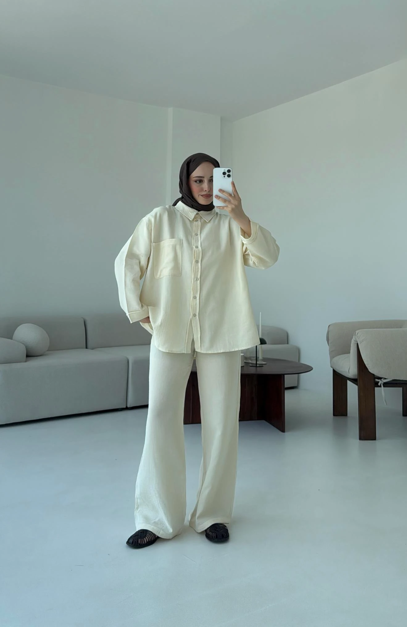 Müslin Pantolon Takım Bej