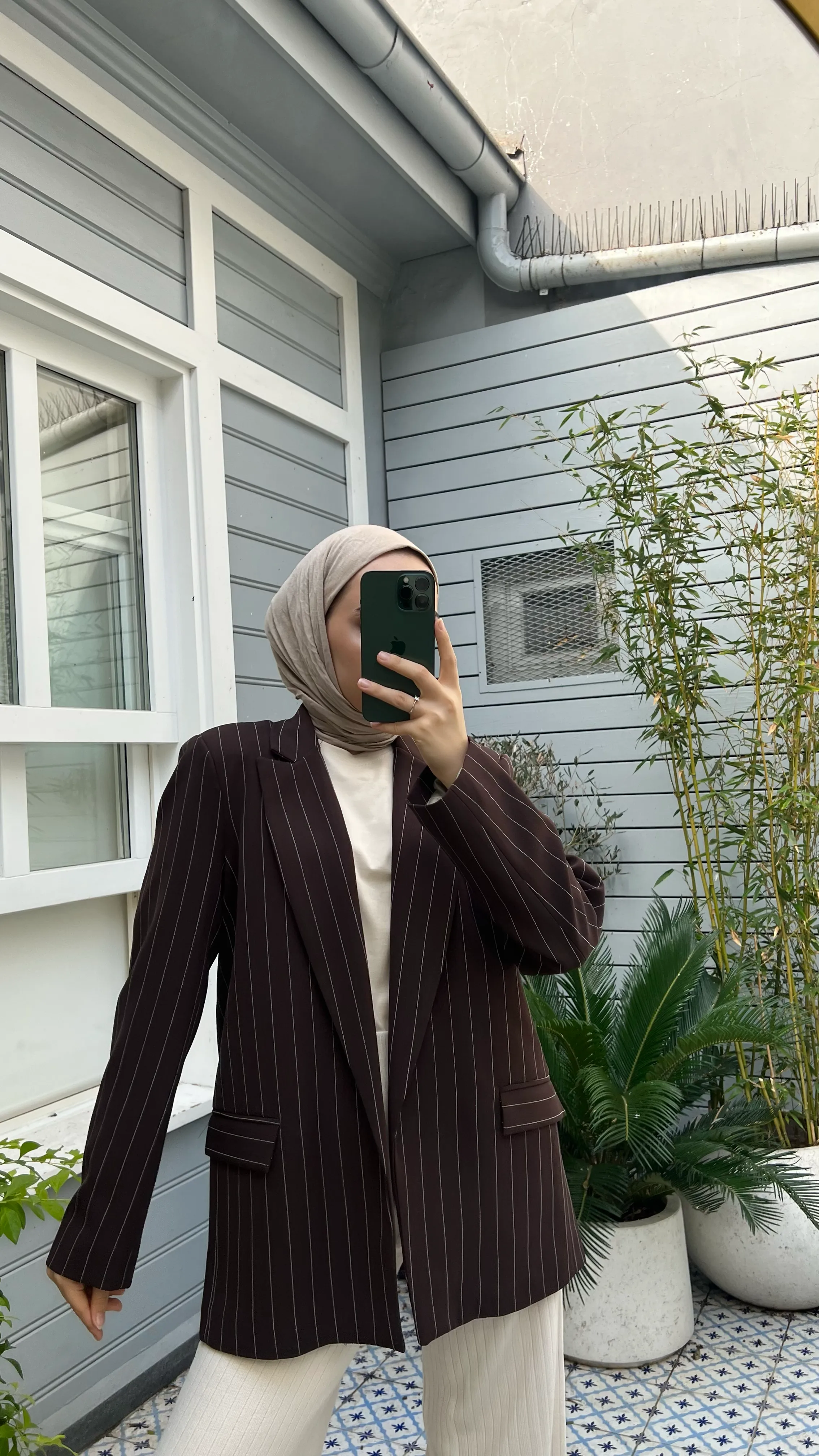 Kahve Çizgili Blazer Ceket