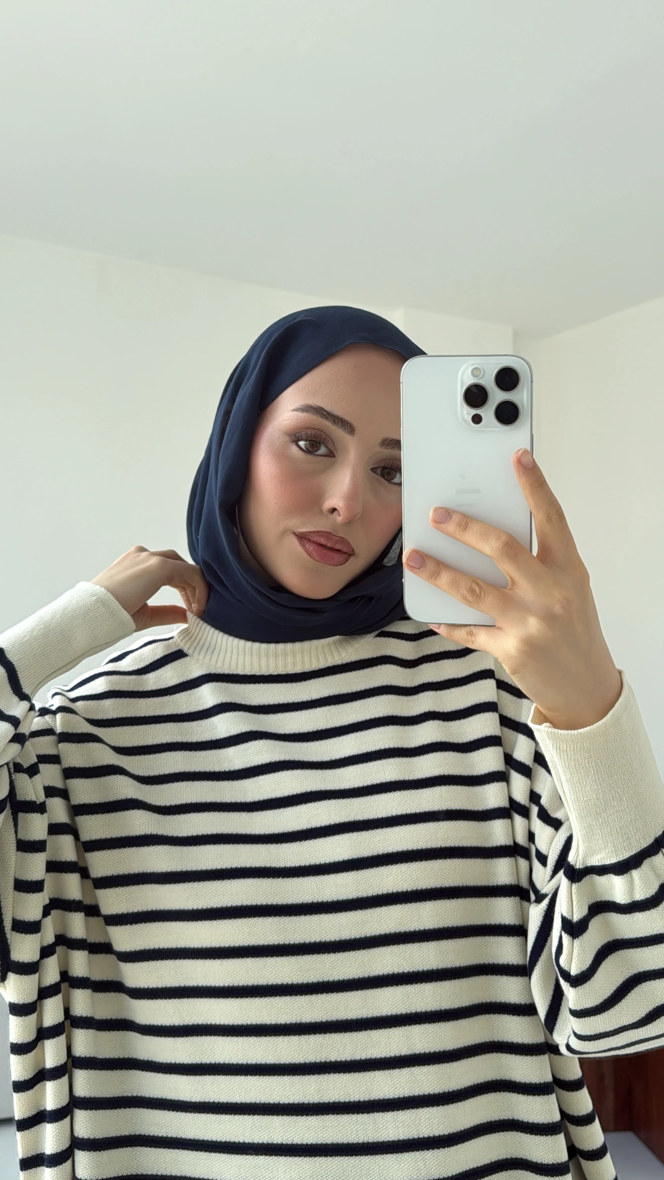 Çizgili Triko Kazak Ekru