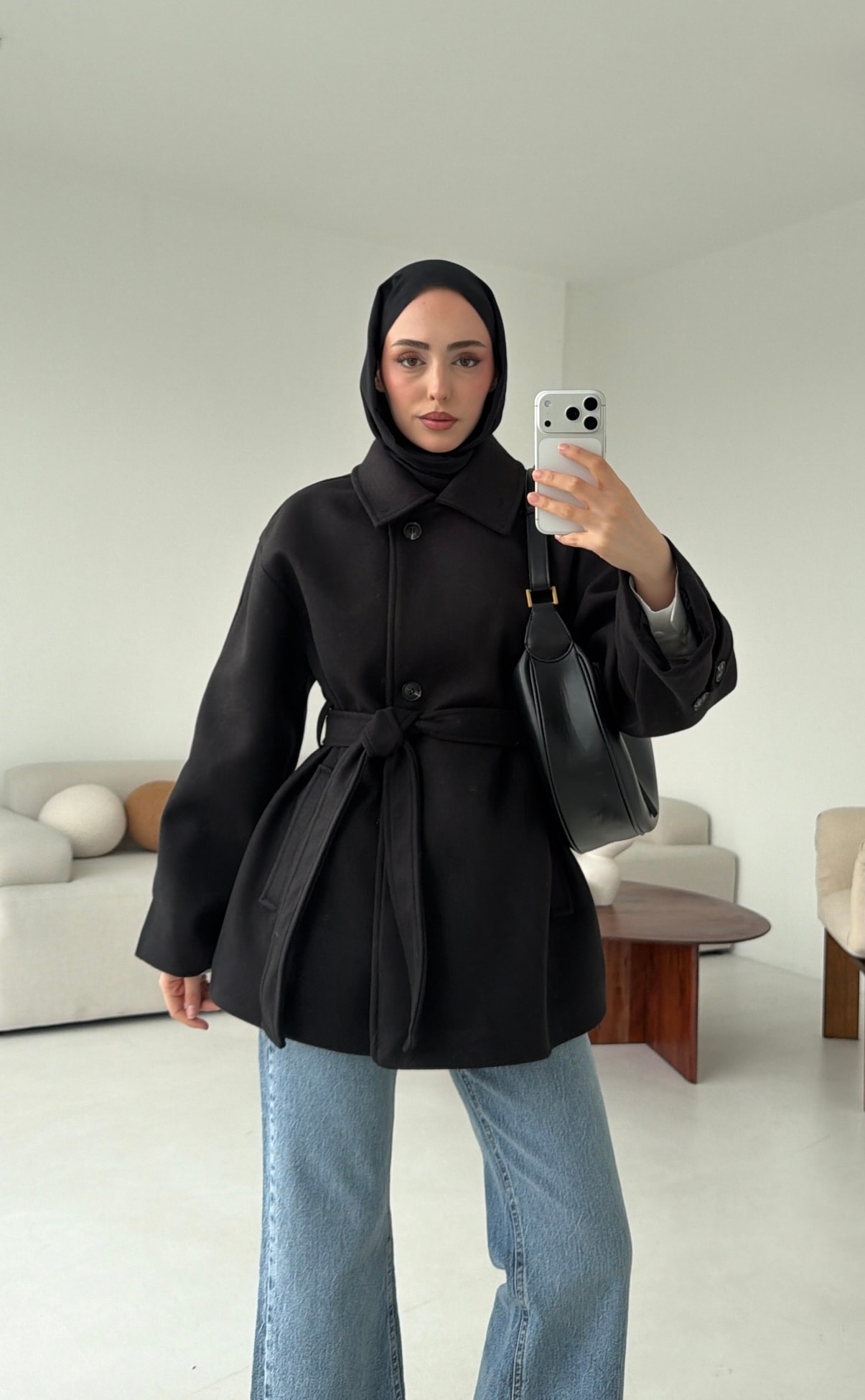 Kol Apoletli Kaşe Kaban Siyah