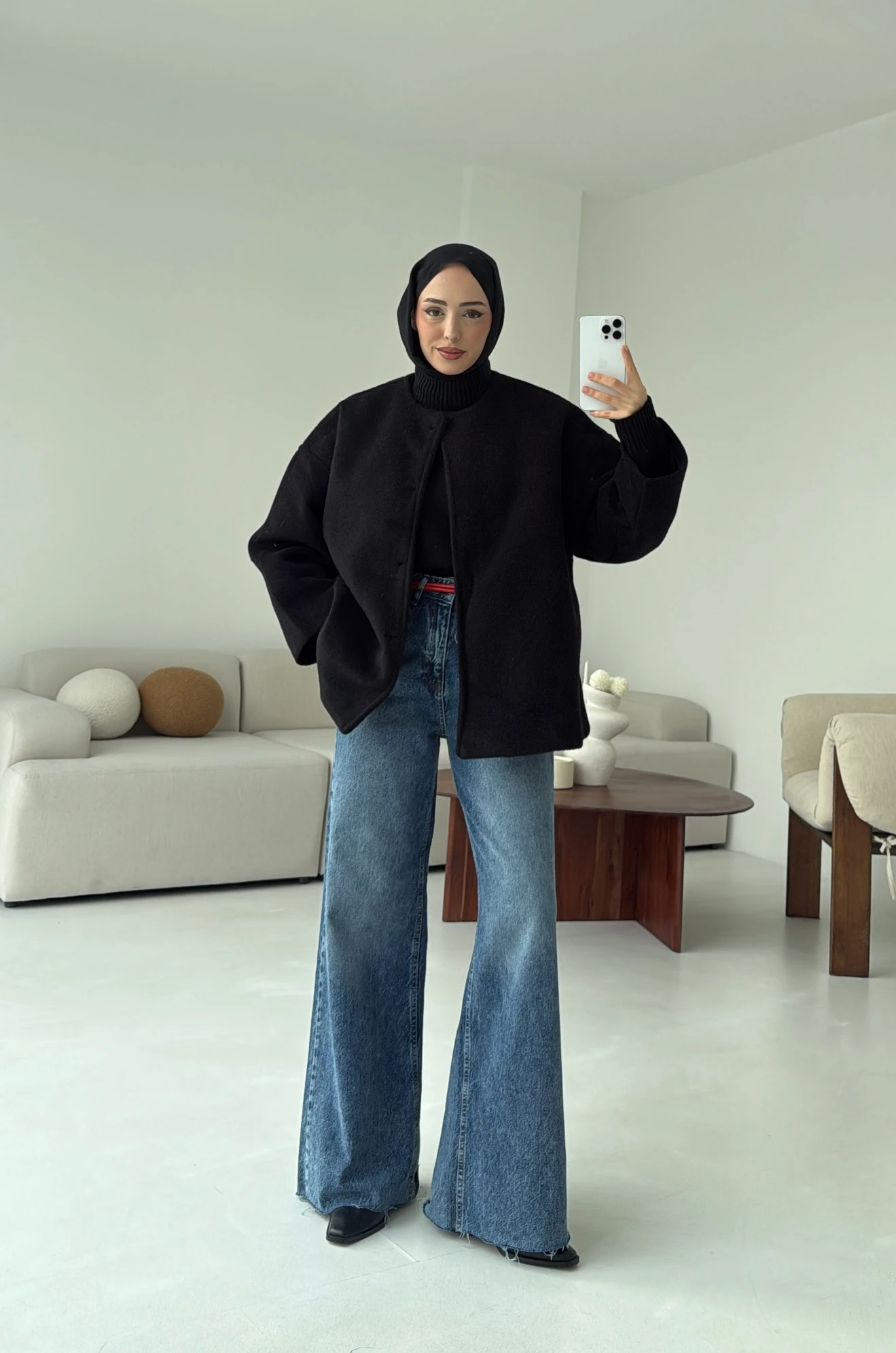 Gizli Düğmeli Kaban Siyah