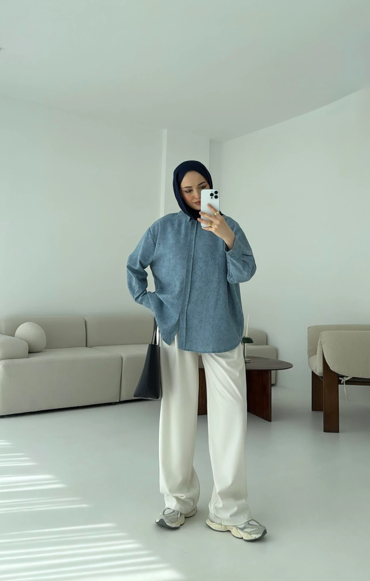 Batik Bambu Keten Gömlek Mavi