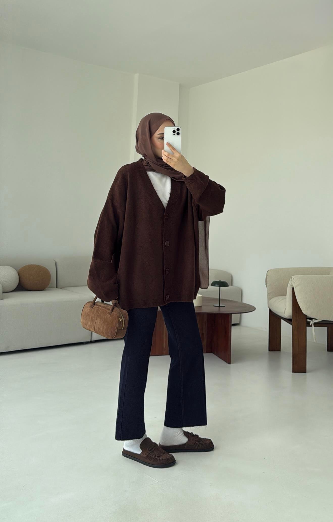 Oversize Yünlü Kazak Kahve