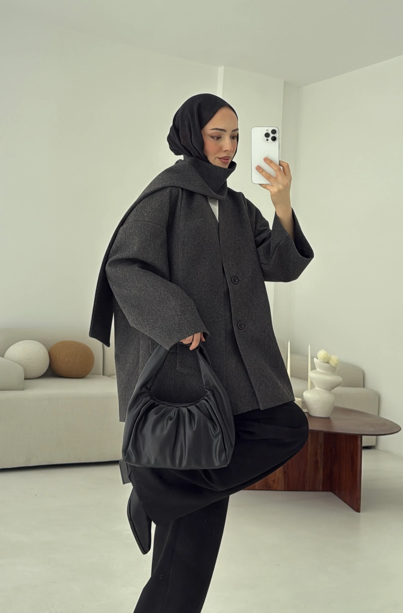 Düşük Omuz Atkılı Kaşe Ceket Antrasit