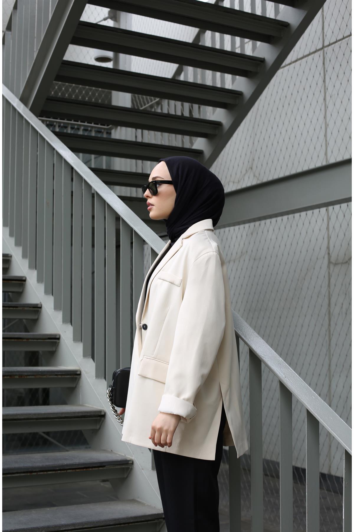 Bej Dadfit Oversize Blazer