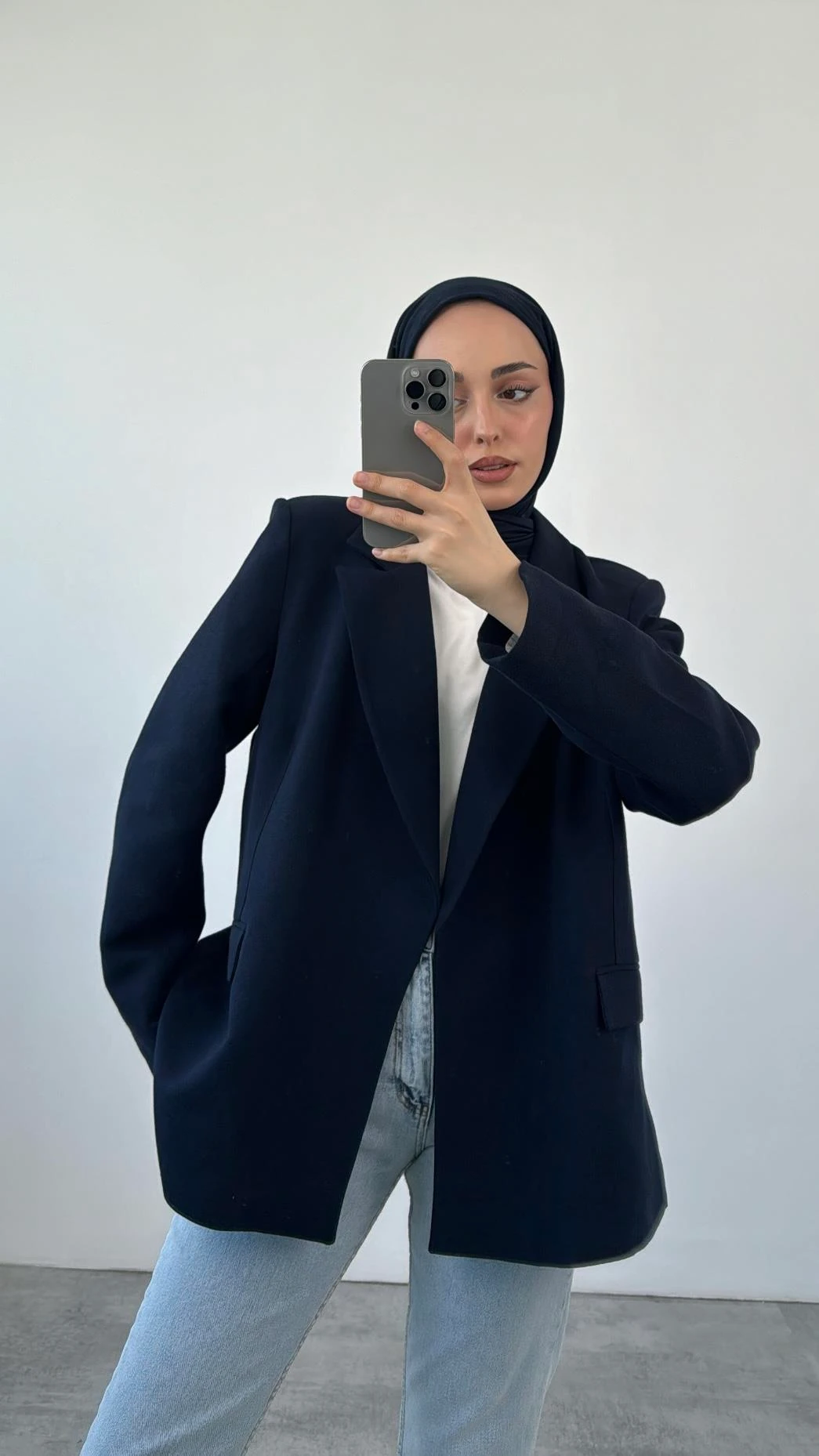 Keten Blazer Ceket Lacivert