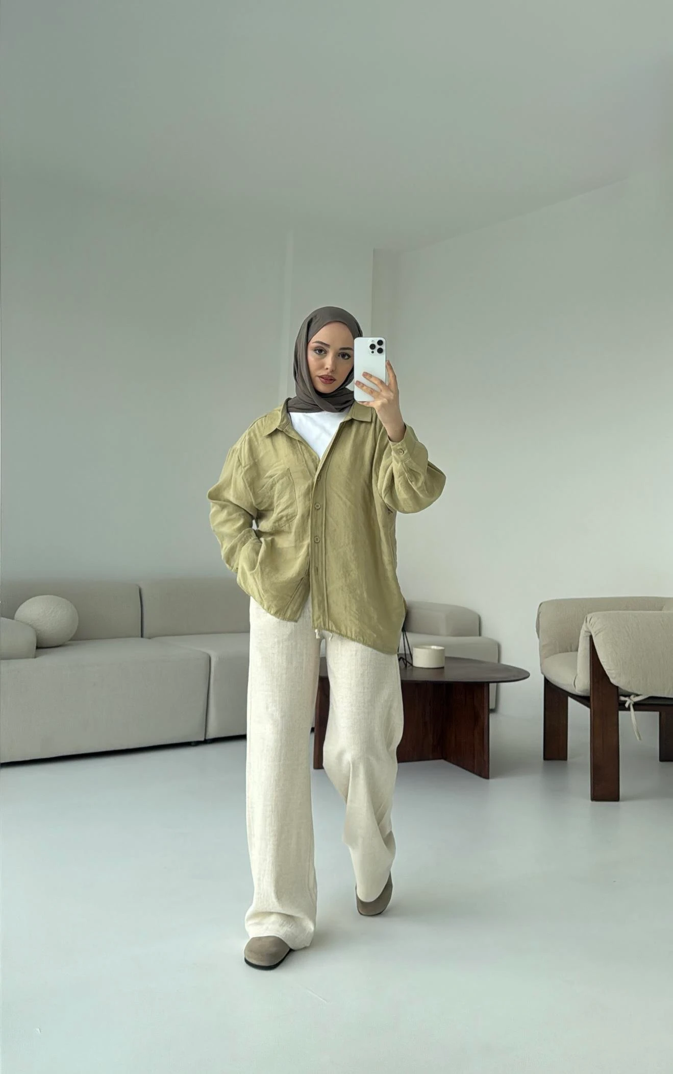 Düşük Omuz Oversize Gömlek Haki