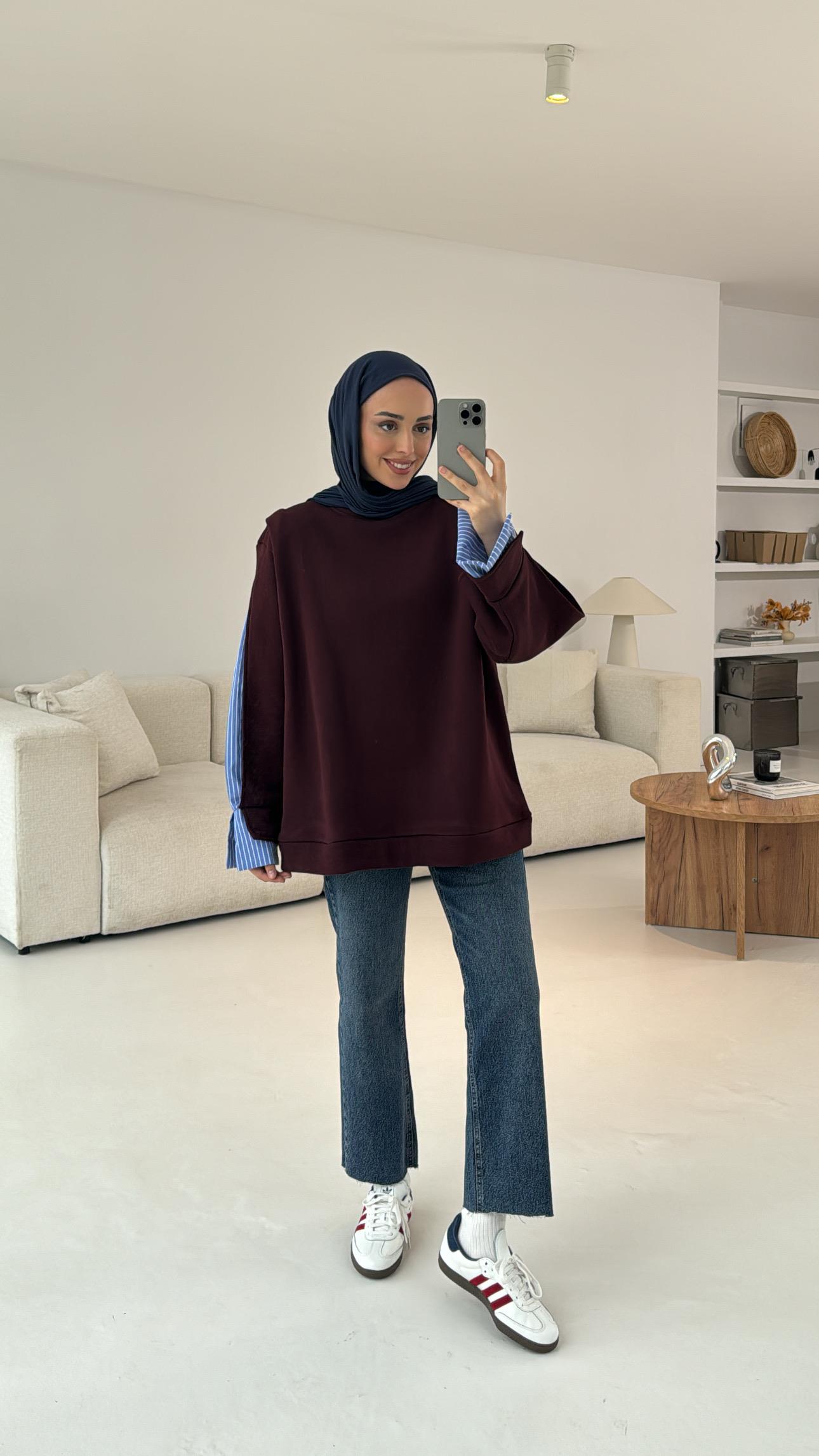 Gömlek Detay Sweatshirt Bordo
