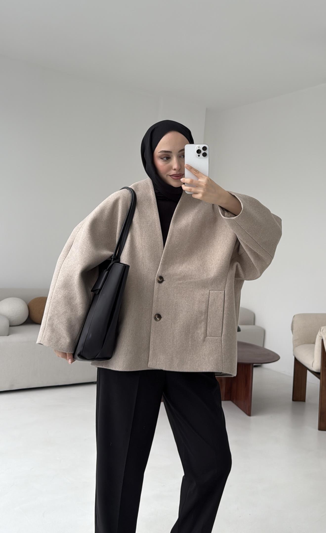 Soft Oversize Kaşe Kaban Bej