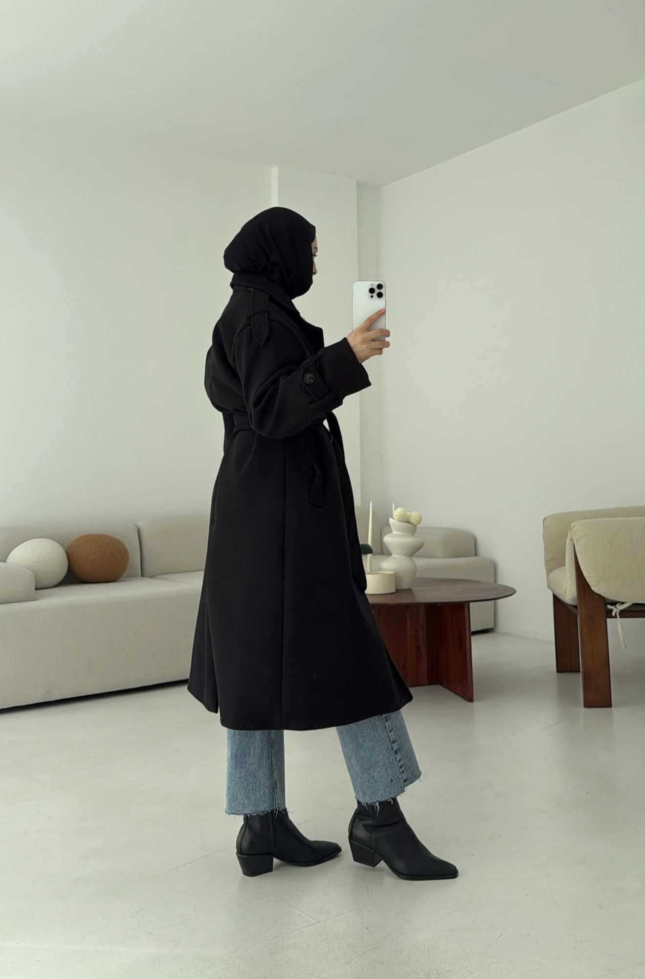 Premium Uzun Kaşe Kaban Siyah