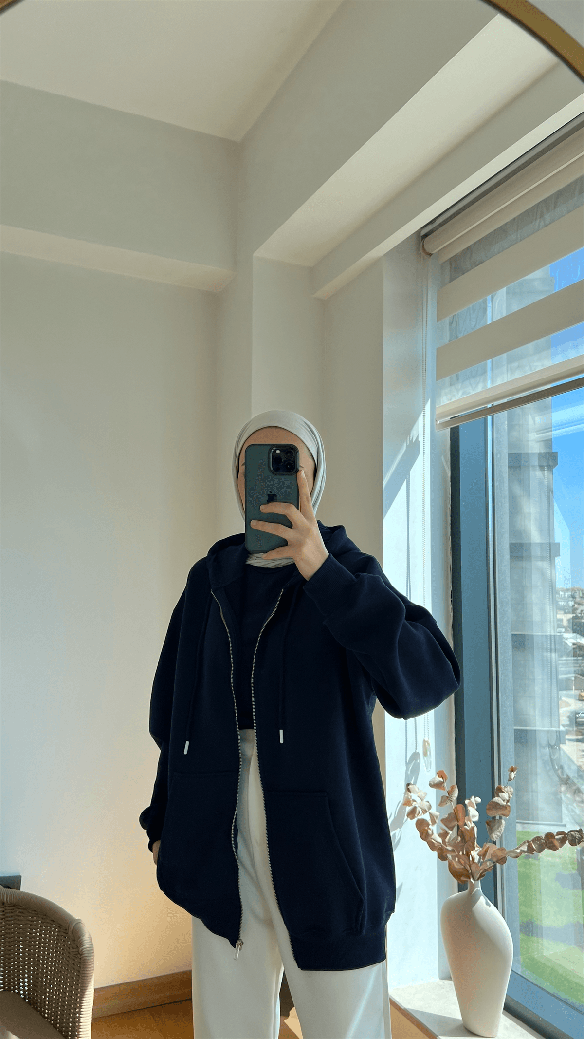 Şardonlu Kapüşonlu Sweatshirt Lacivert