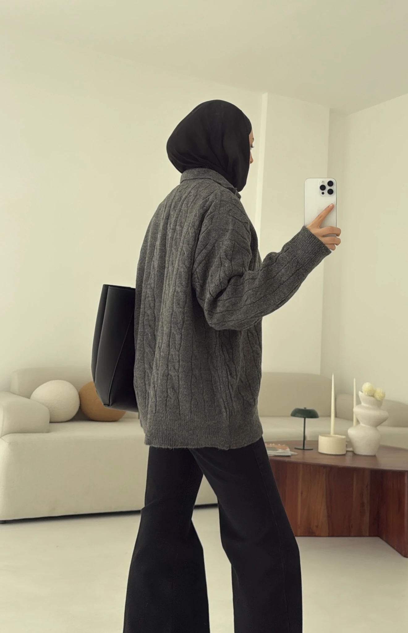 Polo Yaka Örgü Kazak Antrasit