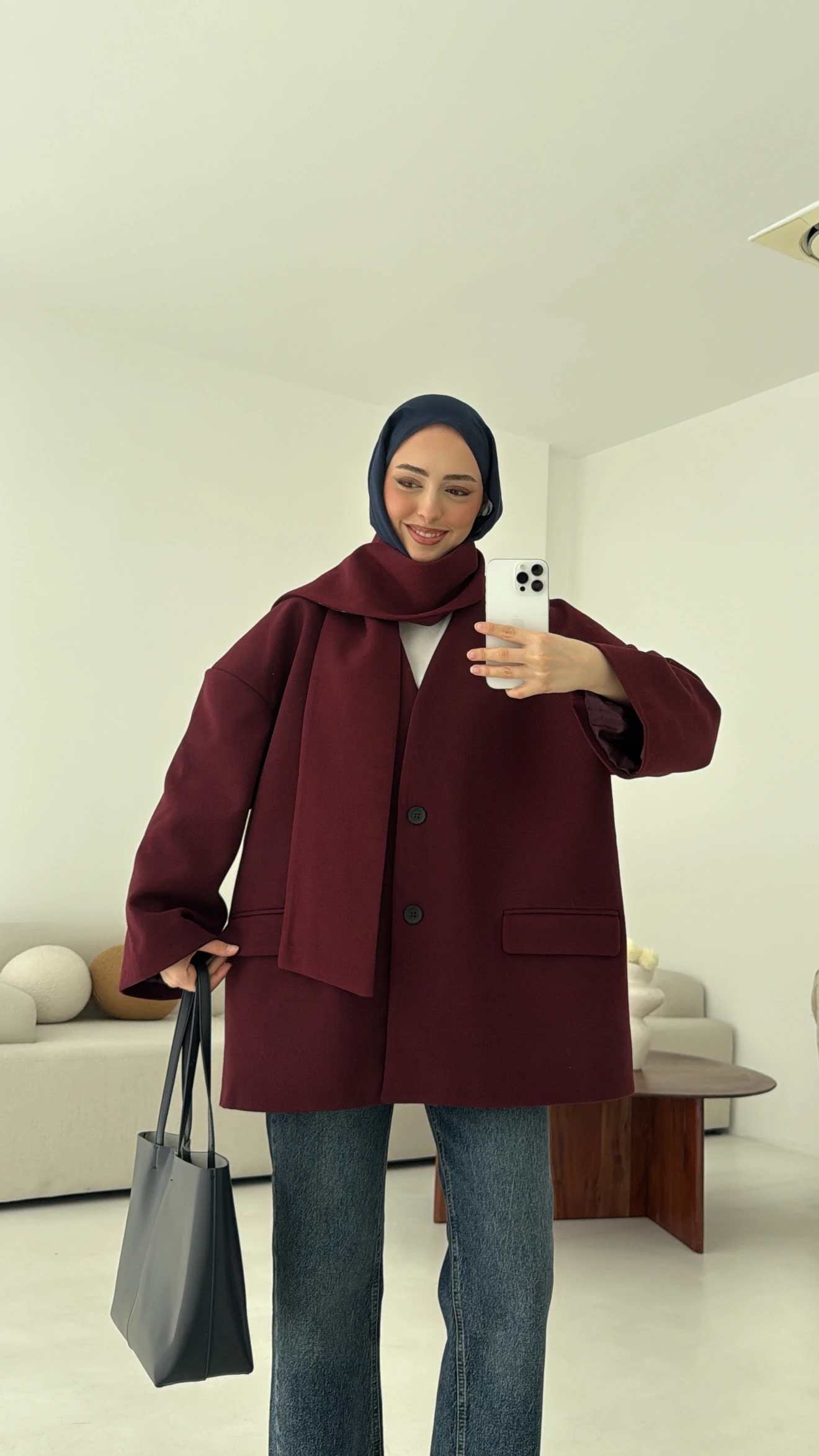 Düşük Omuz Atkılı Kaşe Ceket Bordo