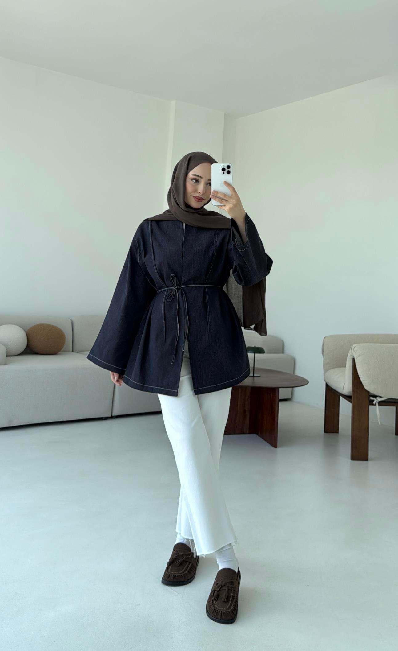 Biyeli Kot Kimono/Ceket Lacivert