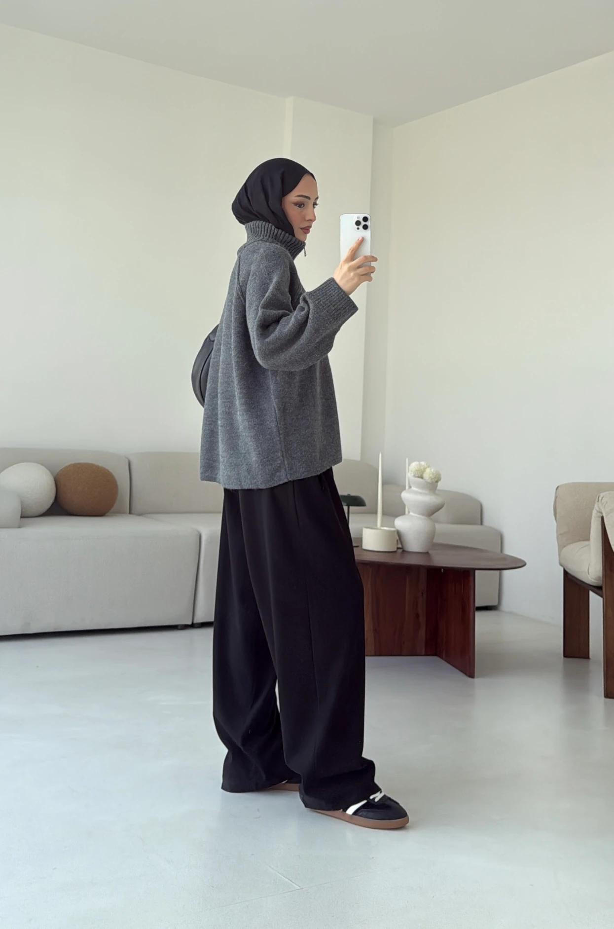 Fermuarlı Şardonlu Hırka Antrasit