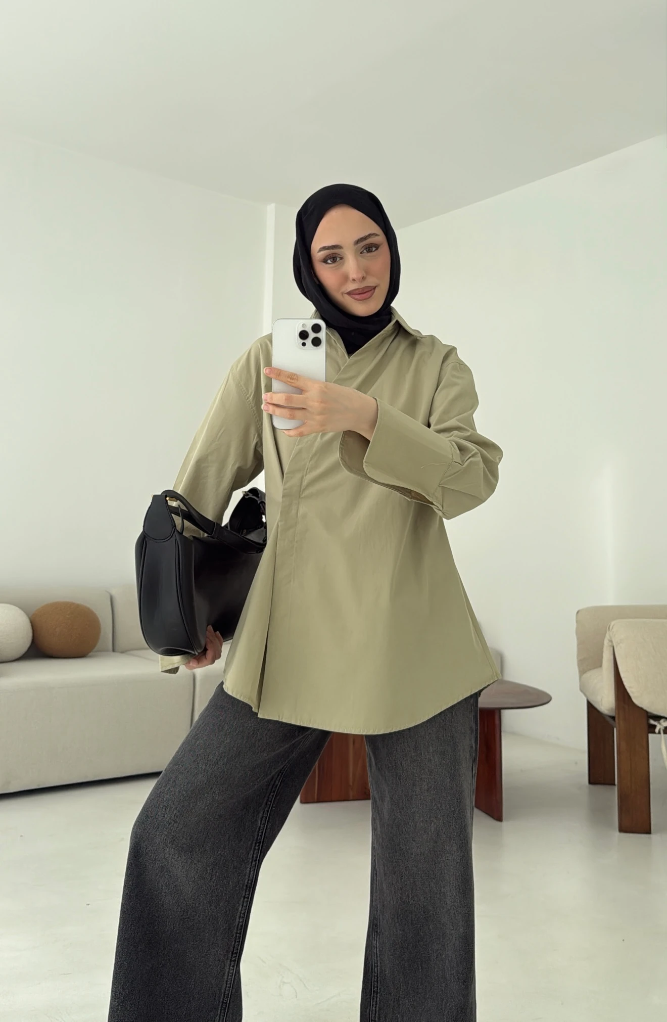 Yandan Düğmeli Gömlek Acık Haki