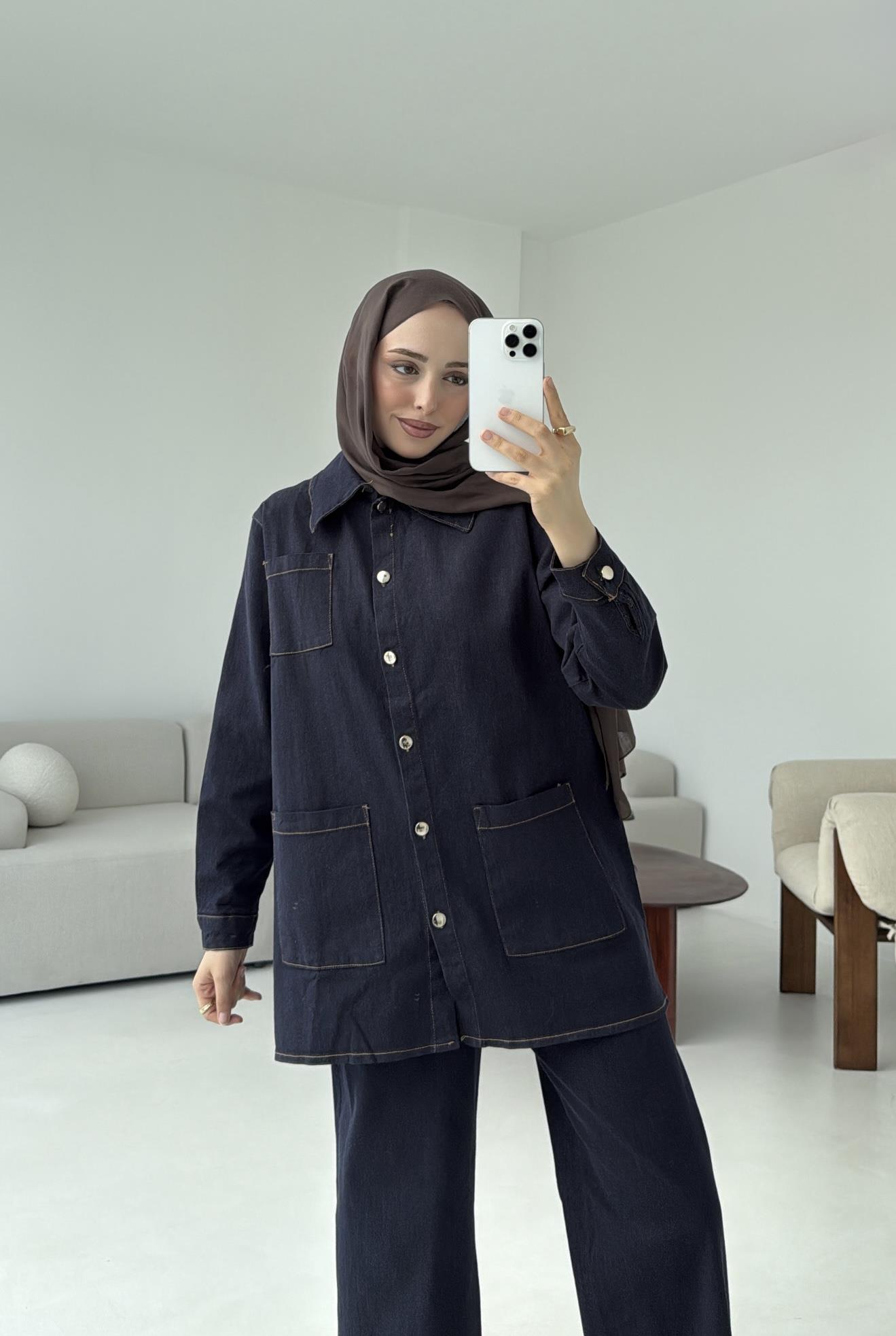 Likralı Denim Takım