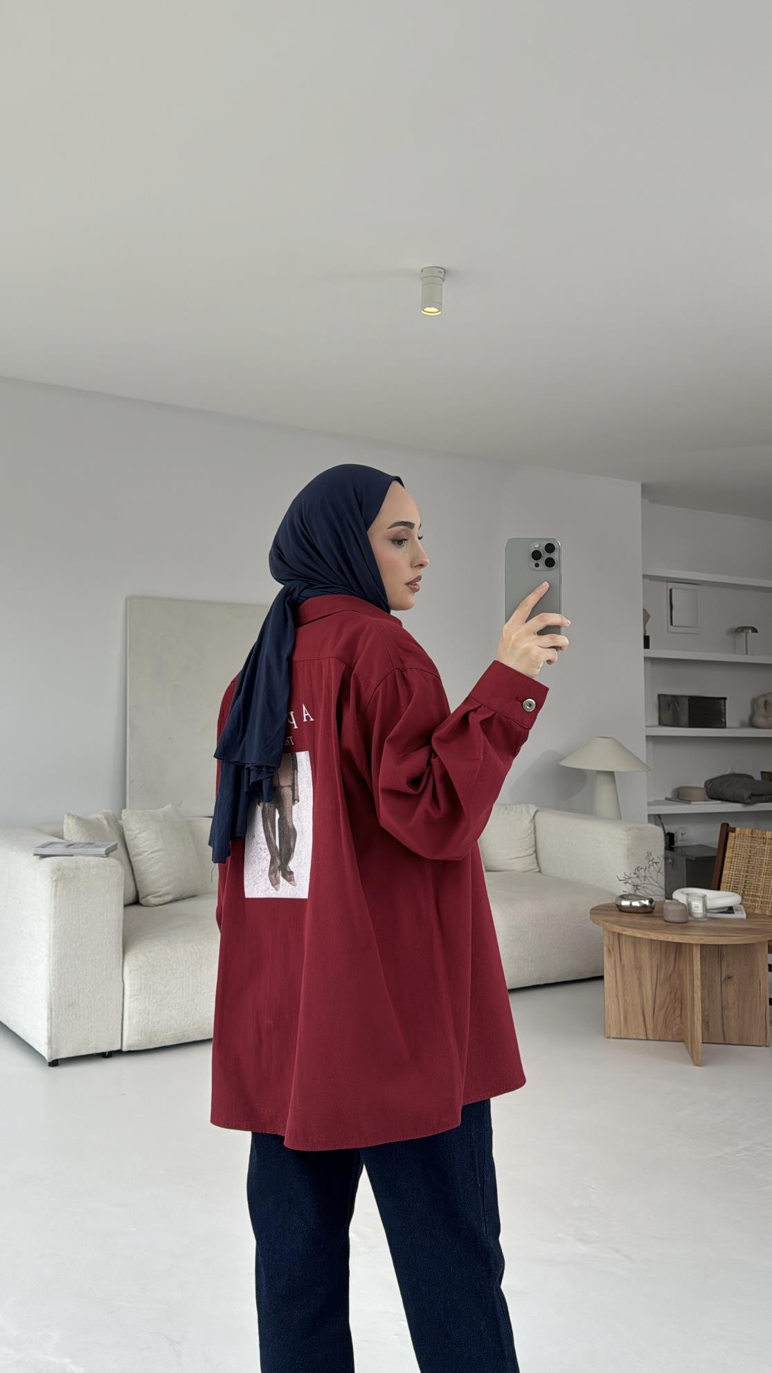 Apero Baskılı Gabardin Ceket Bordo