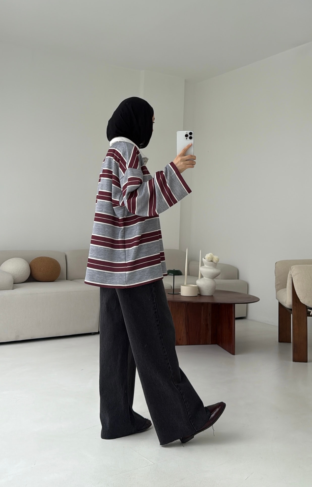 Fleece Polo Yaka Sweatshirt Gri