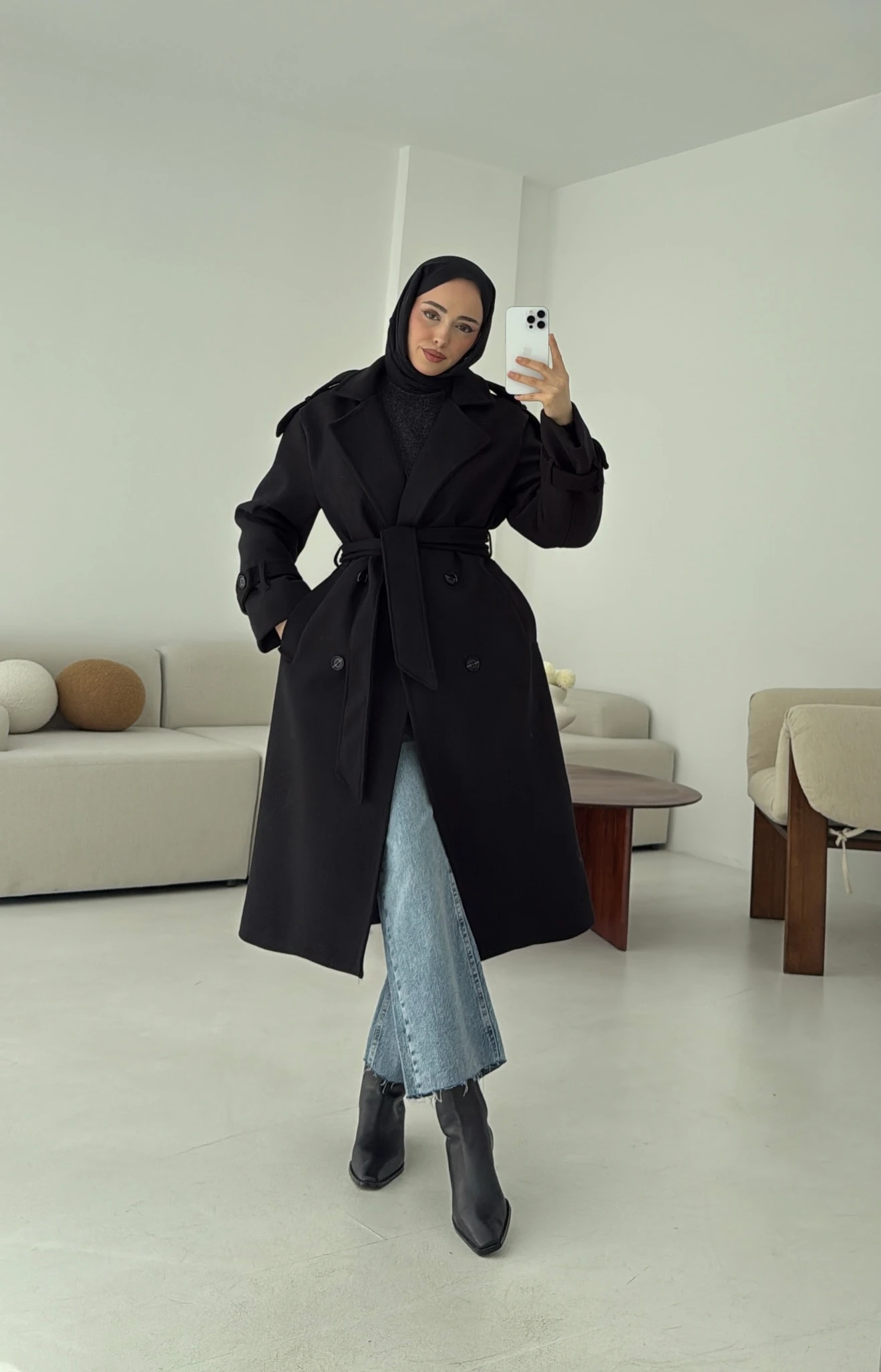 Premium Uzun Kaşe Kaban Siyah