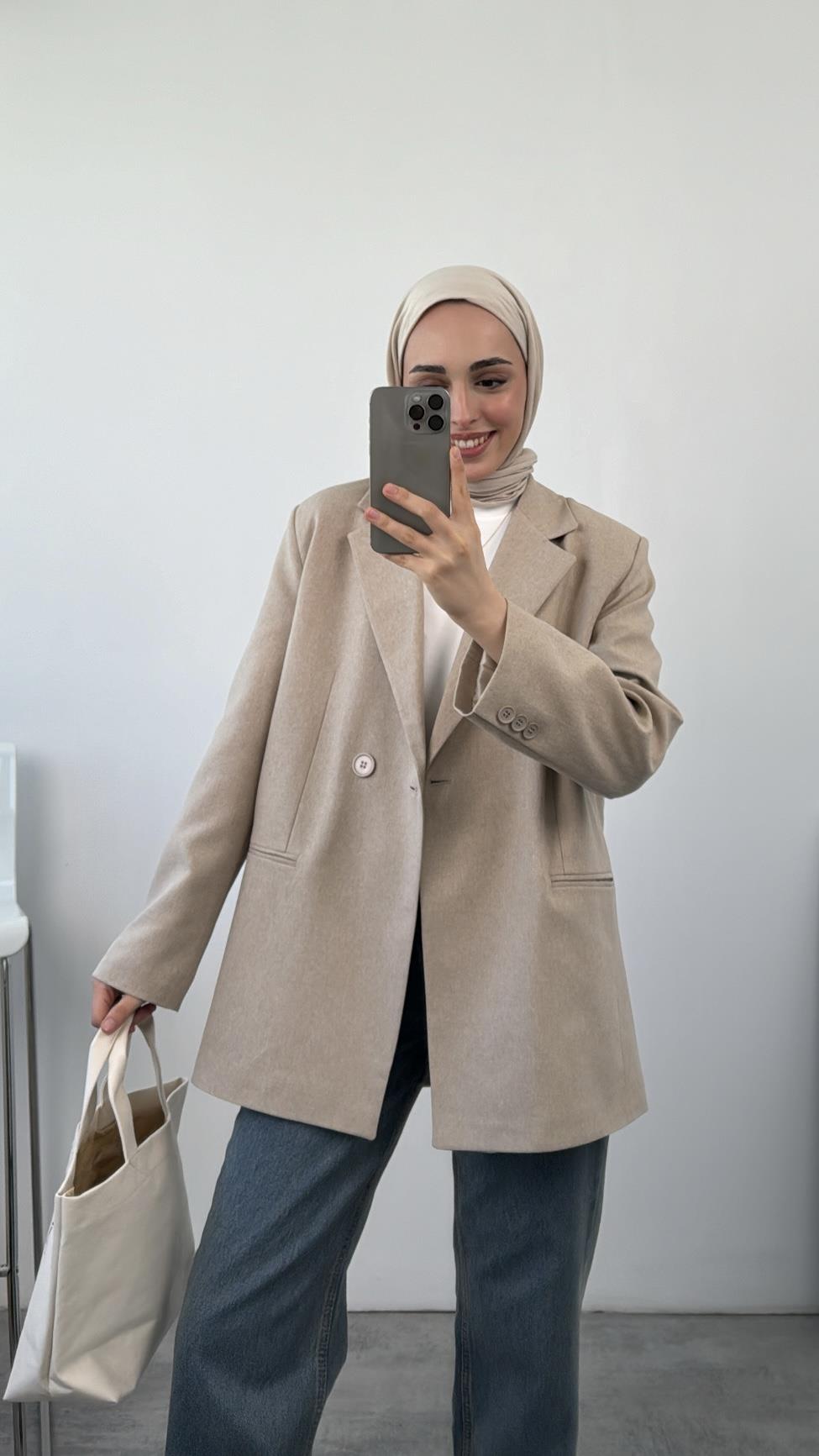 Bağlamalı Blazer Ceket Bej