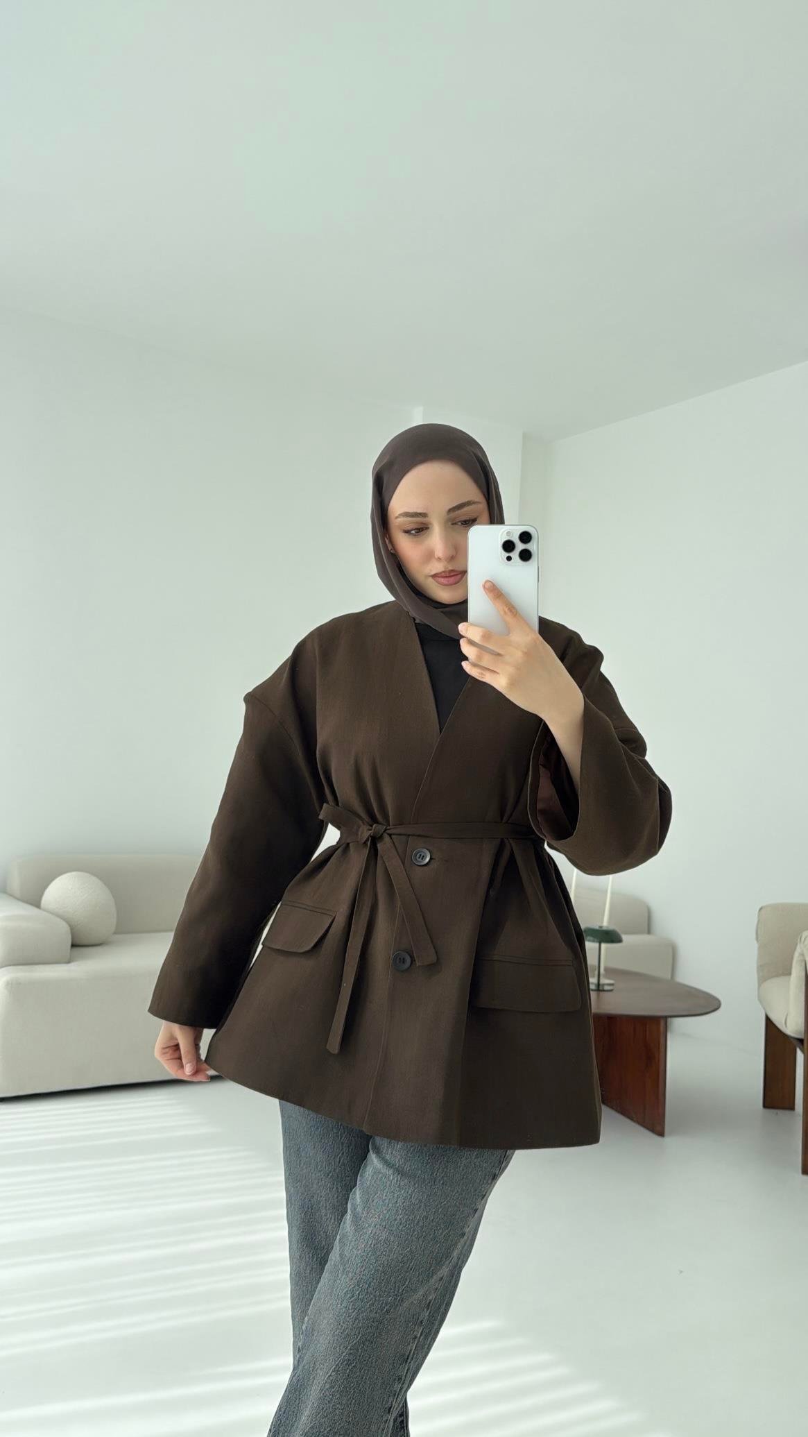 Düşük Omuz Oversize Kahve Ceket