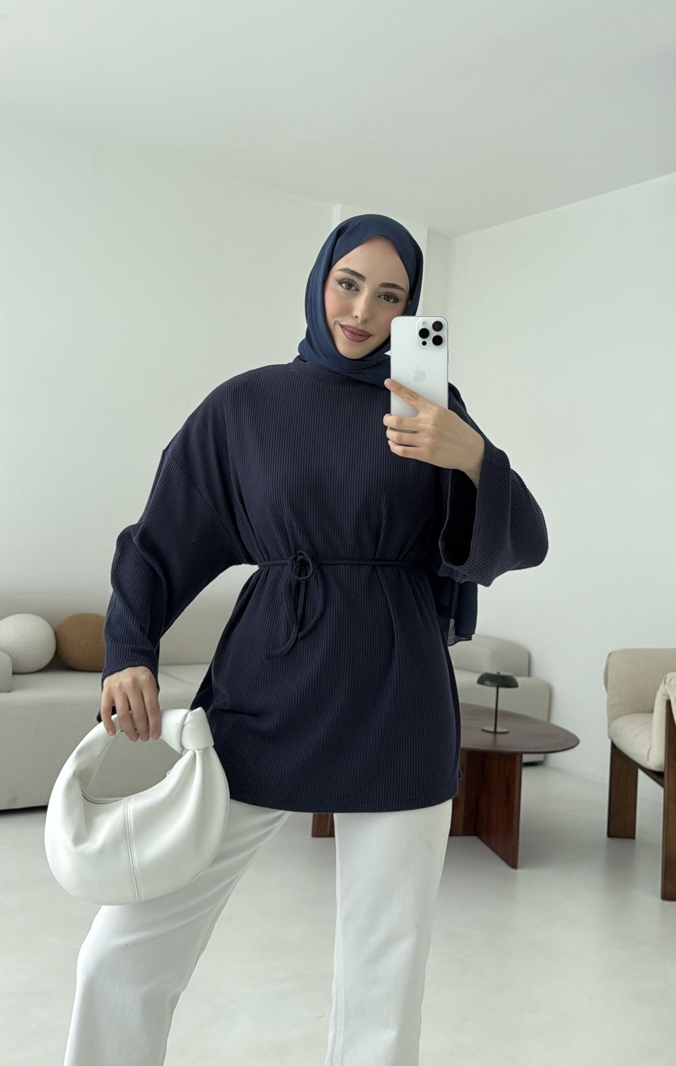Biyeli Kaşkorse Tunik Lacivert