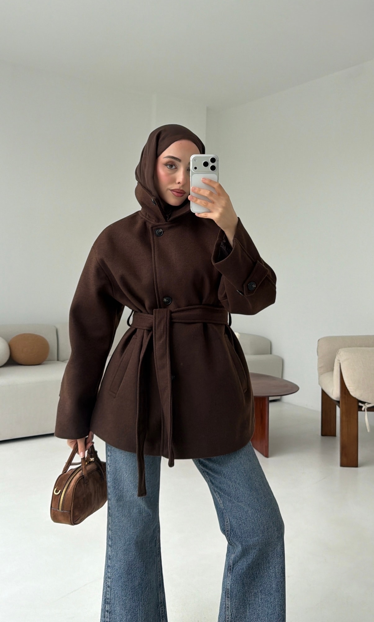 Kol Apoletli Kaşe Kaban Kahve