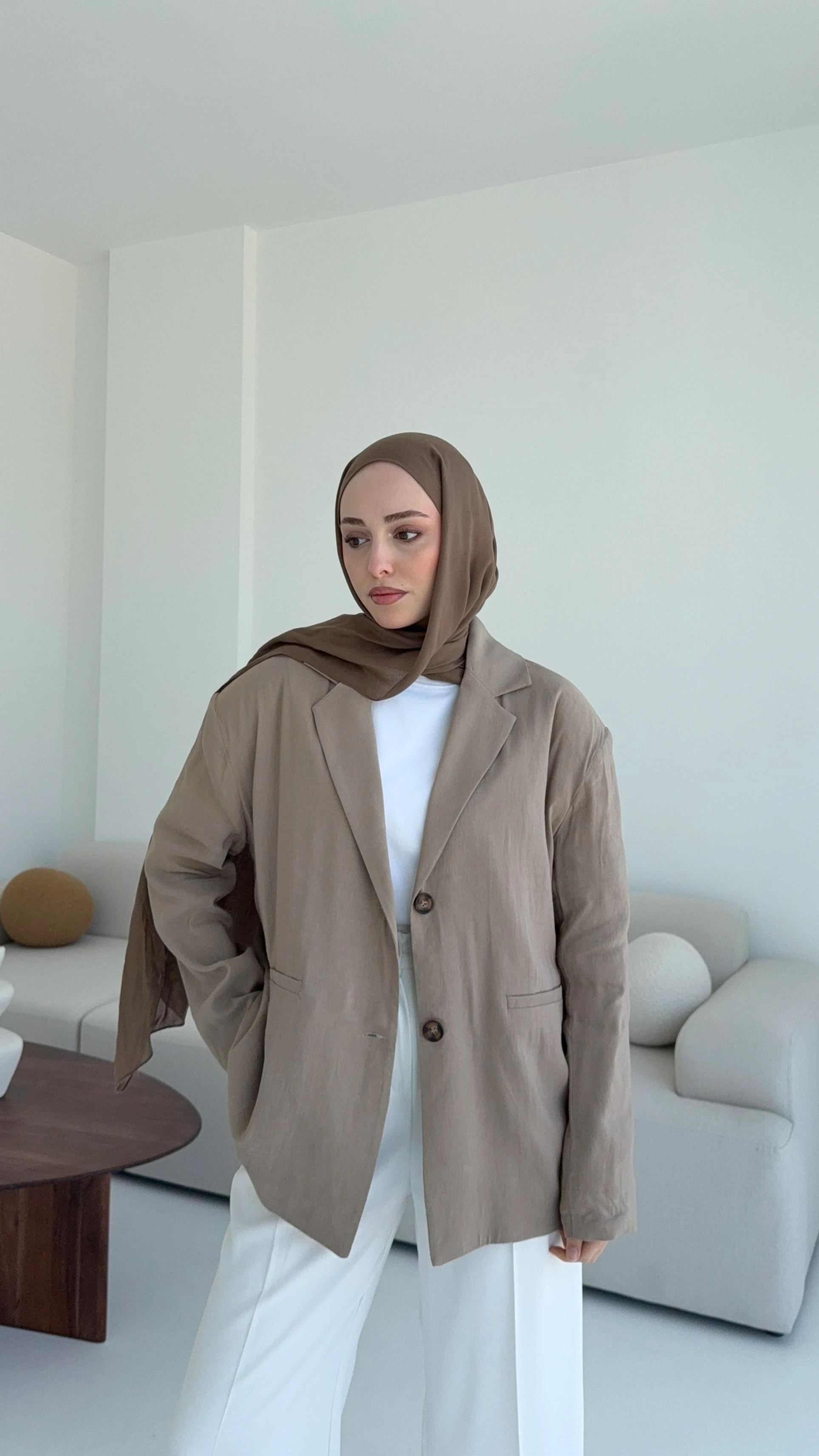 Astarsız Yazlık Keten Ceket Vizon