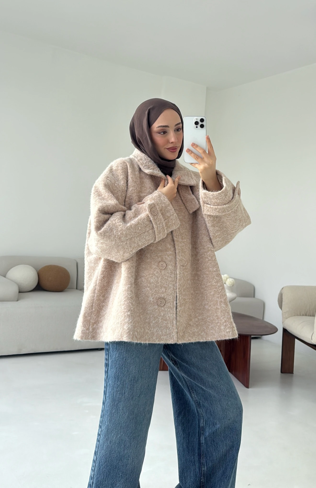 Boucle Yaka Detay Kaban Bej