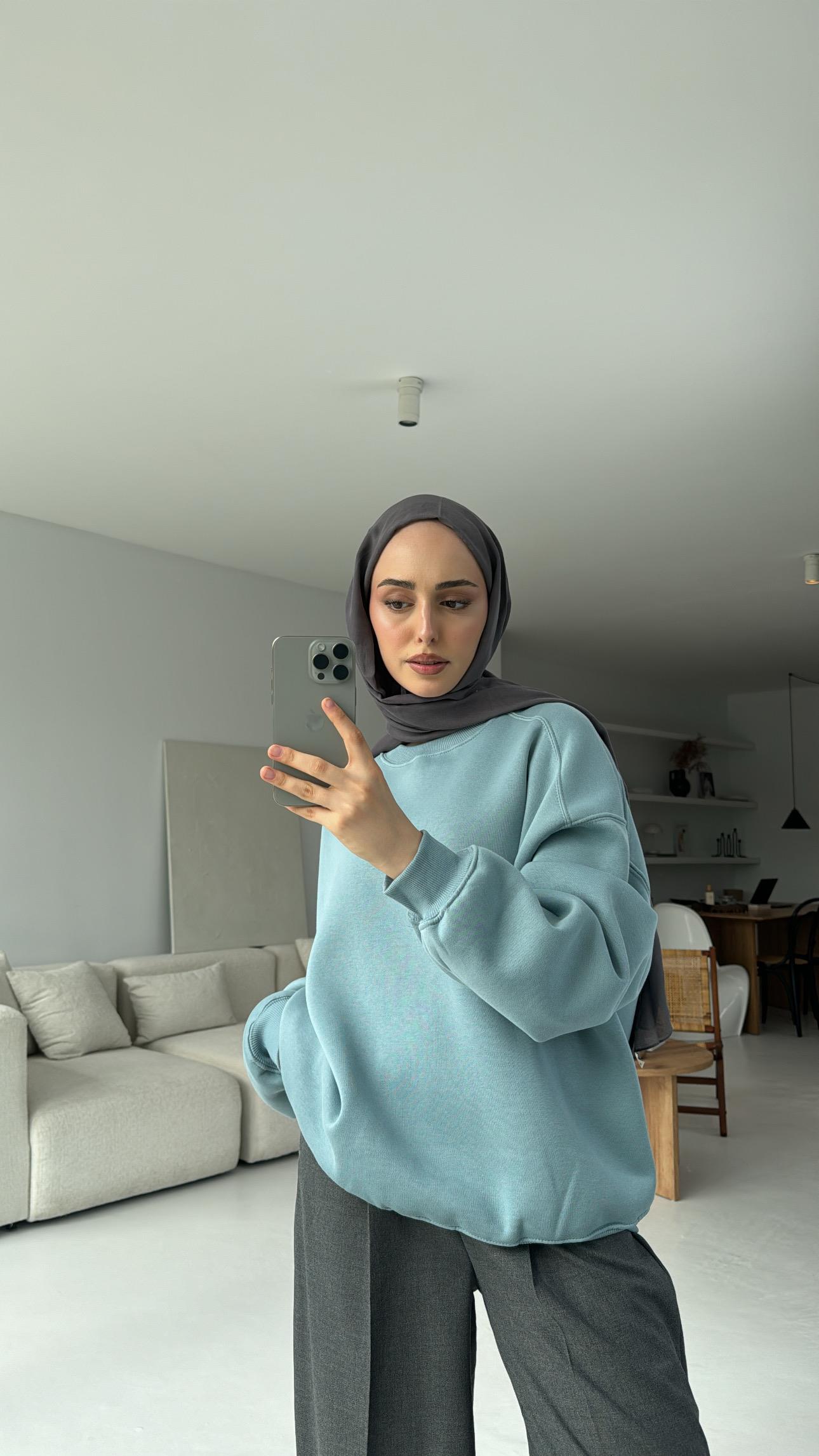 Oversize Mavi Sweatshırt