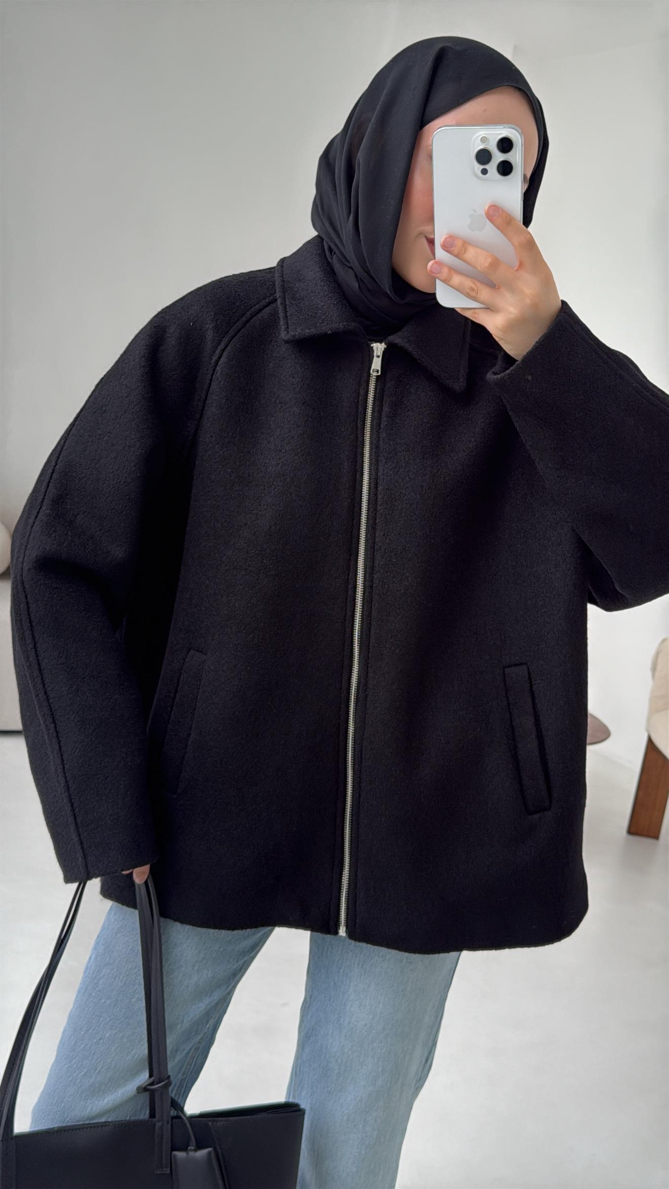 Fermuarlı Premıum Kece Ceket Siyah